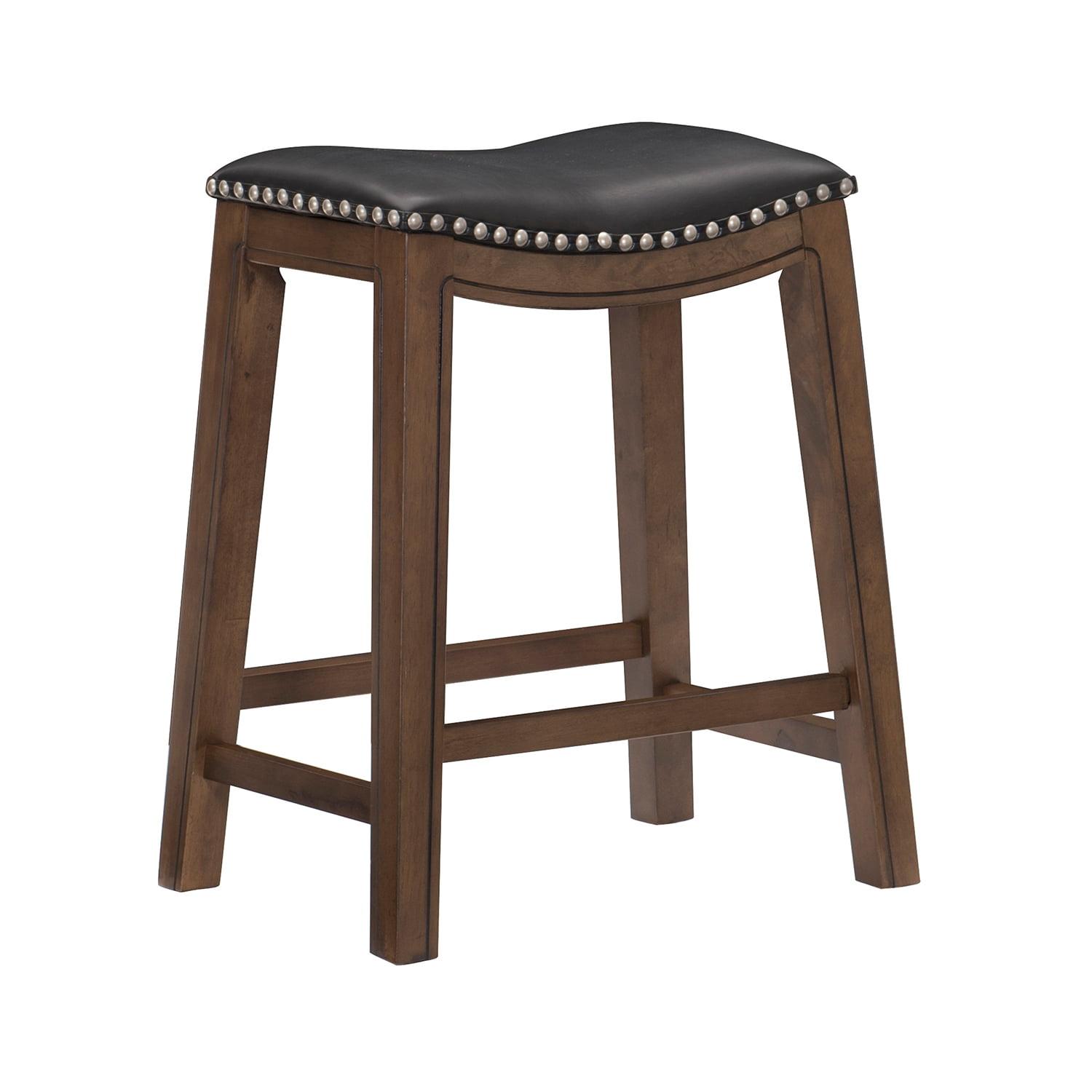 Homelegance 24" Counter Height Wooden Bar Stool Saddle Seat Barstool, Black