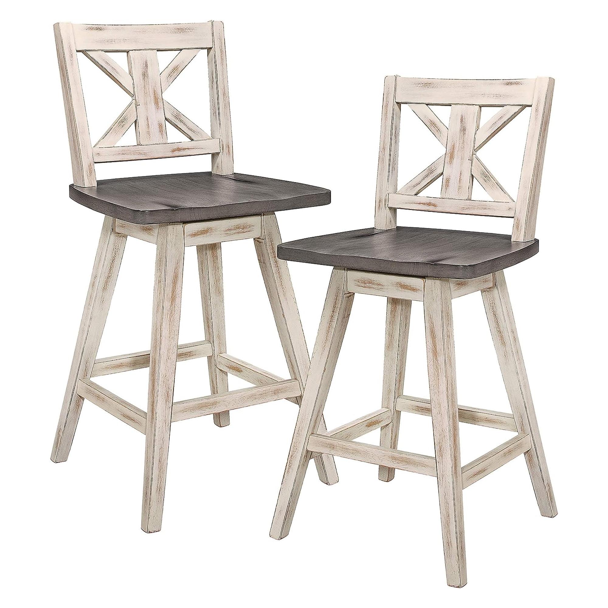 White and Gray Swivel Wood Counter Stools, 18" Wide