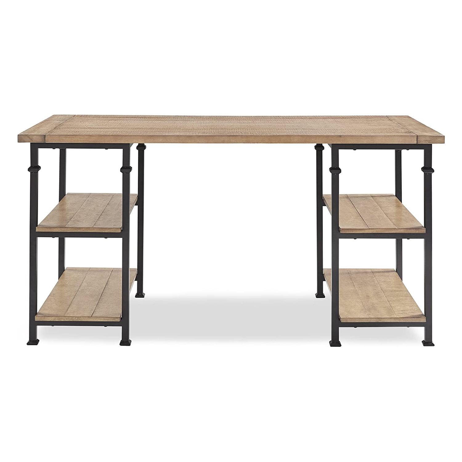 Industrial Black and Brown Wood Writing Desk with Shelves