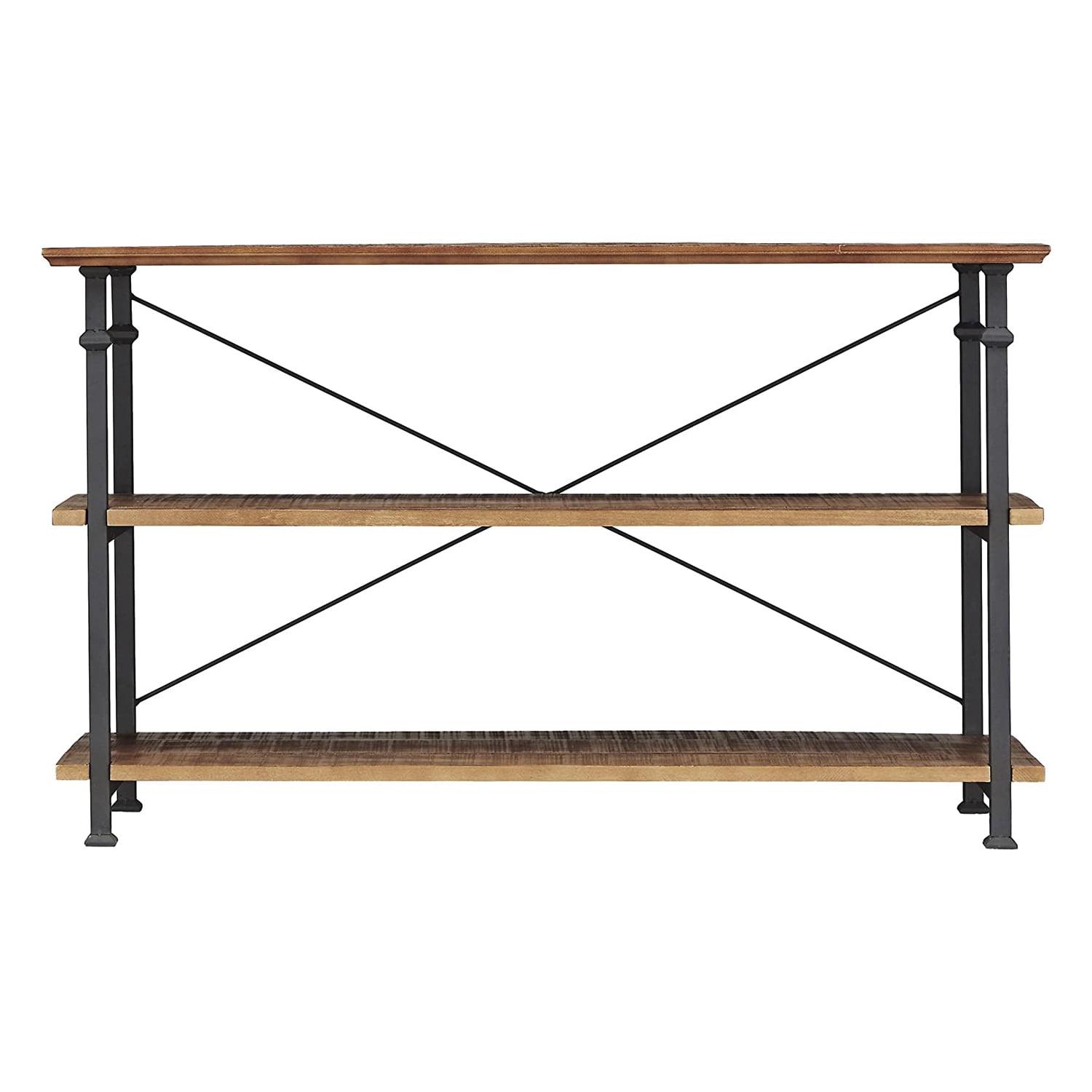 Rustic Brown Wood and Metal Console Table with Storage