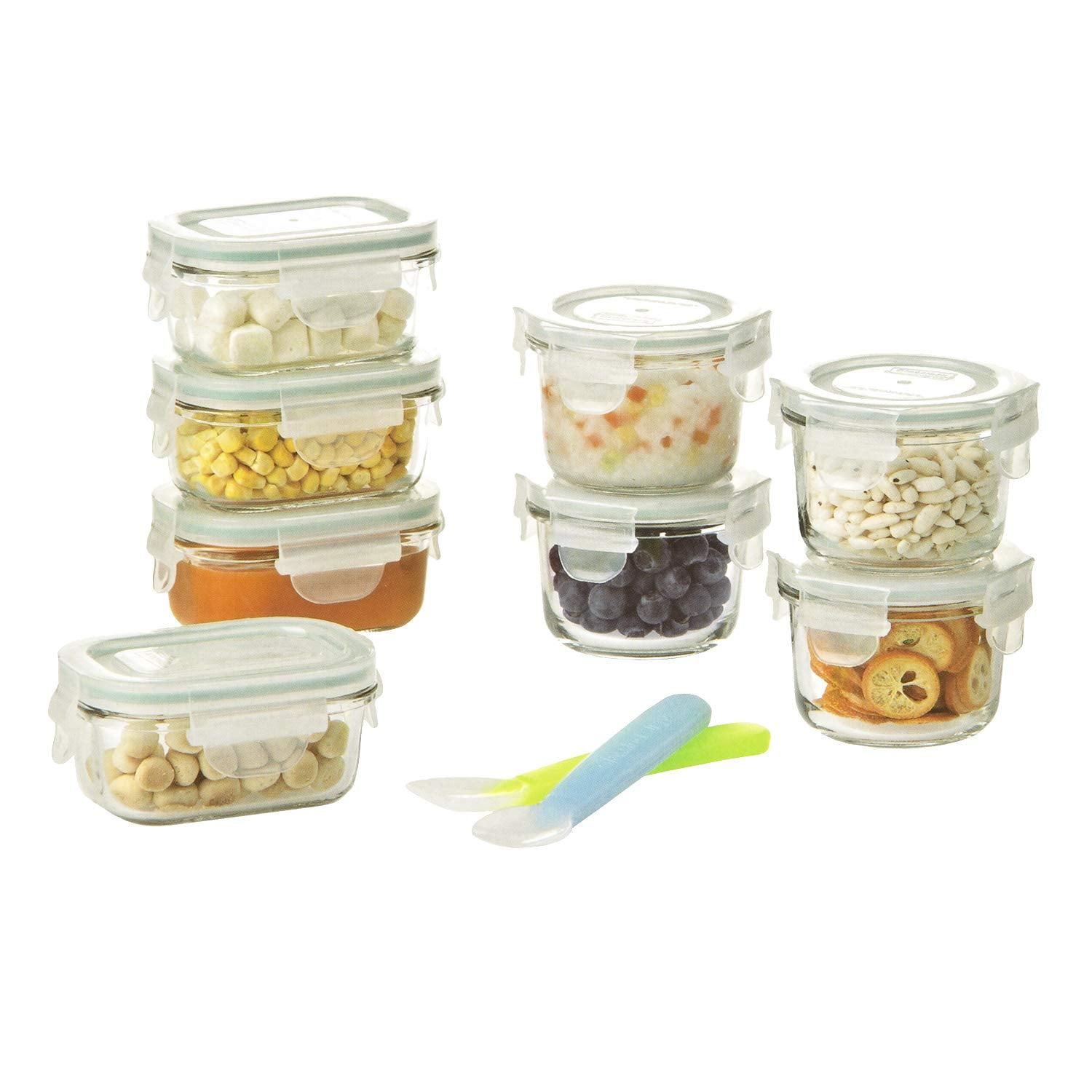 Clear Glass Baby Food Storage Container Set with Lids and Spoons