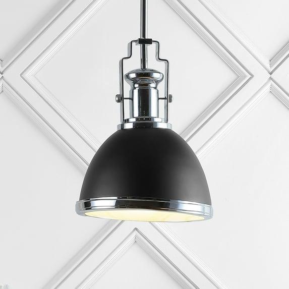 JONATHAN Y Homer 10" 1-Light Modern Industrial Iron LED Dome Pendant, Black/Chrome