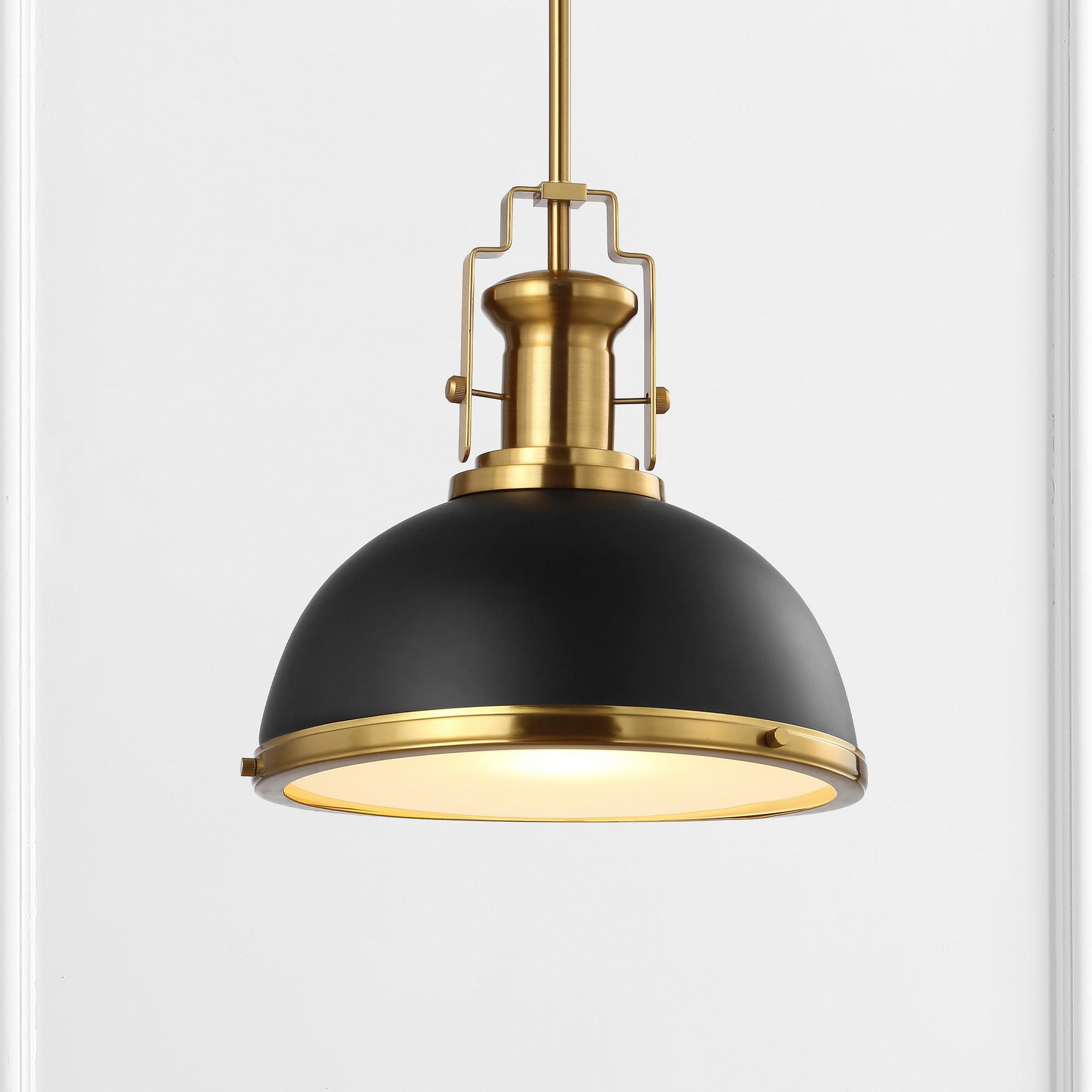 Homer 13" 1-Light Modern Industrial Iron LED Dome Pendant, Black/Brass Gold