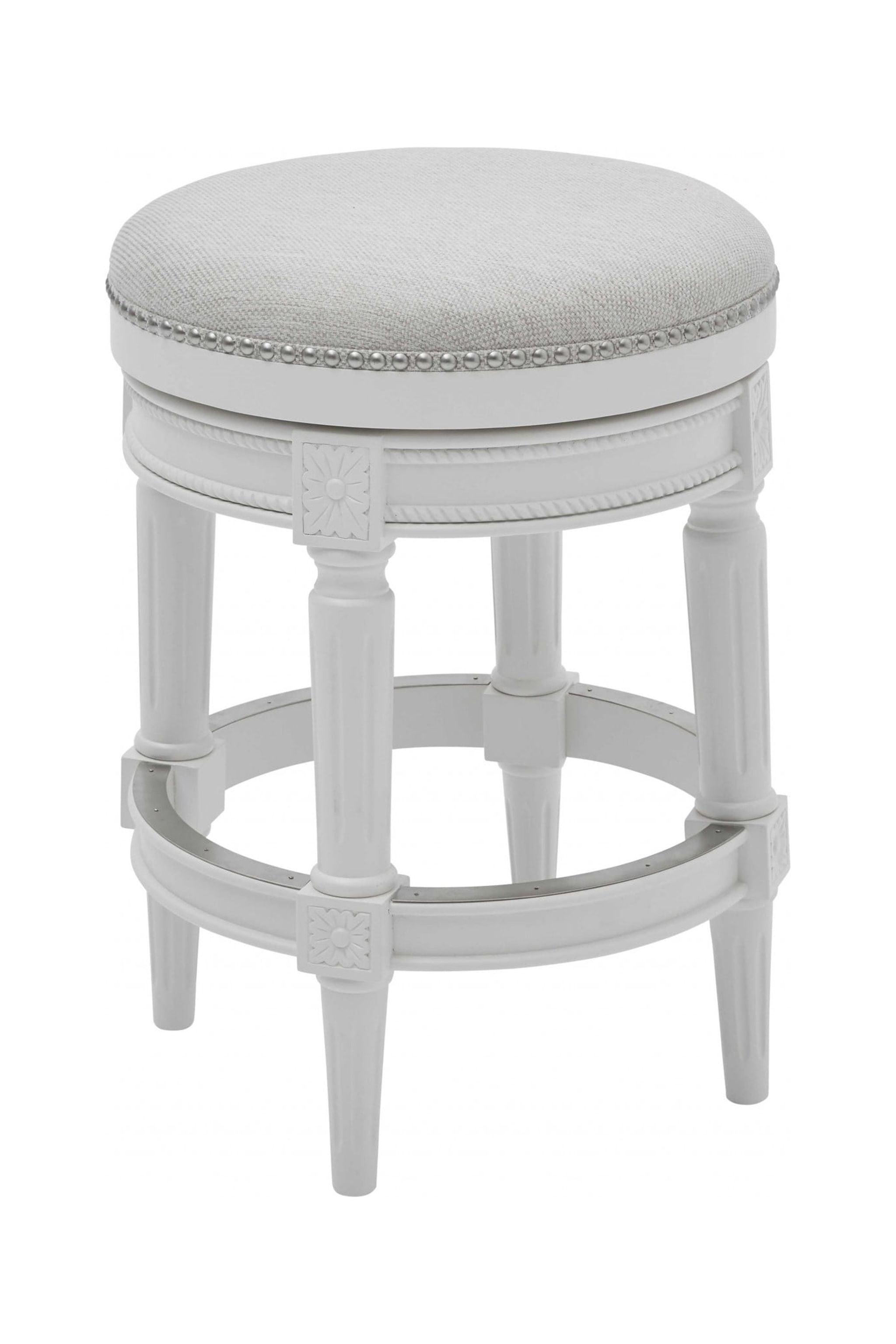 Alabaster White Swivel Round Wood Counter Stool