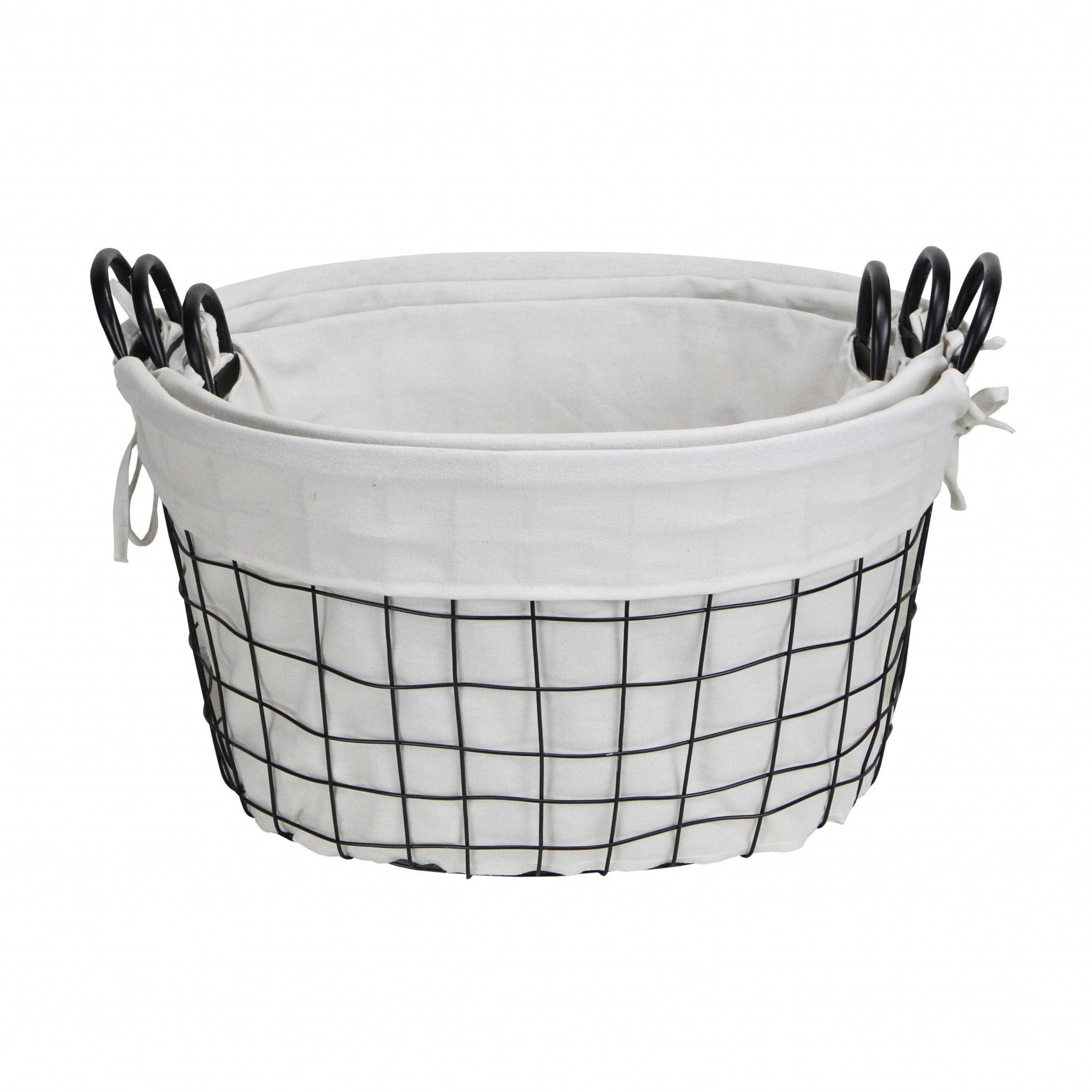 Set of 3 Oval White Lined Metal Wire Baskets