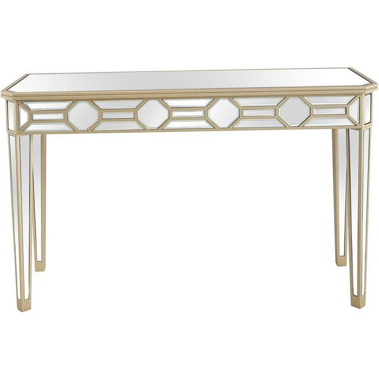 Gold Mirrored Console Table with Octagonal Accents