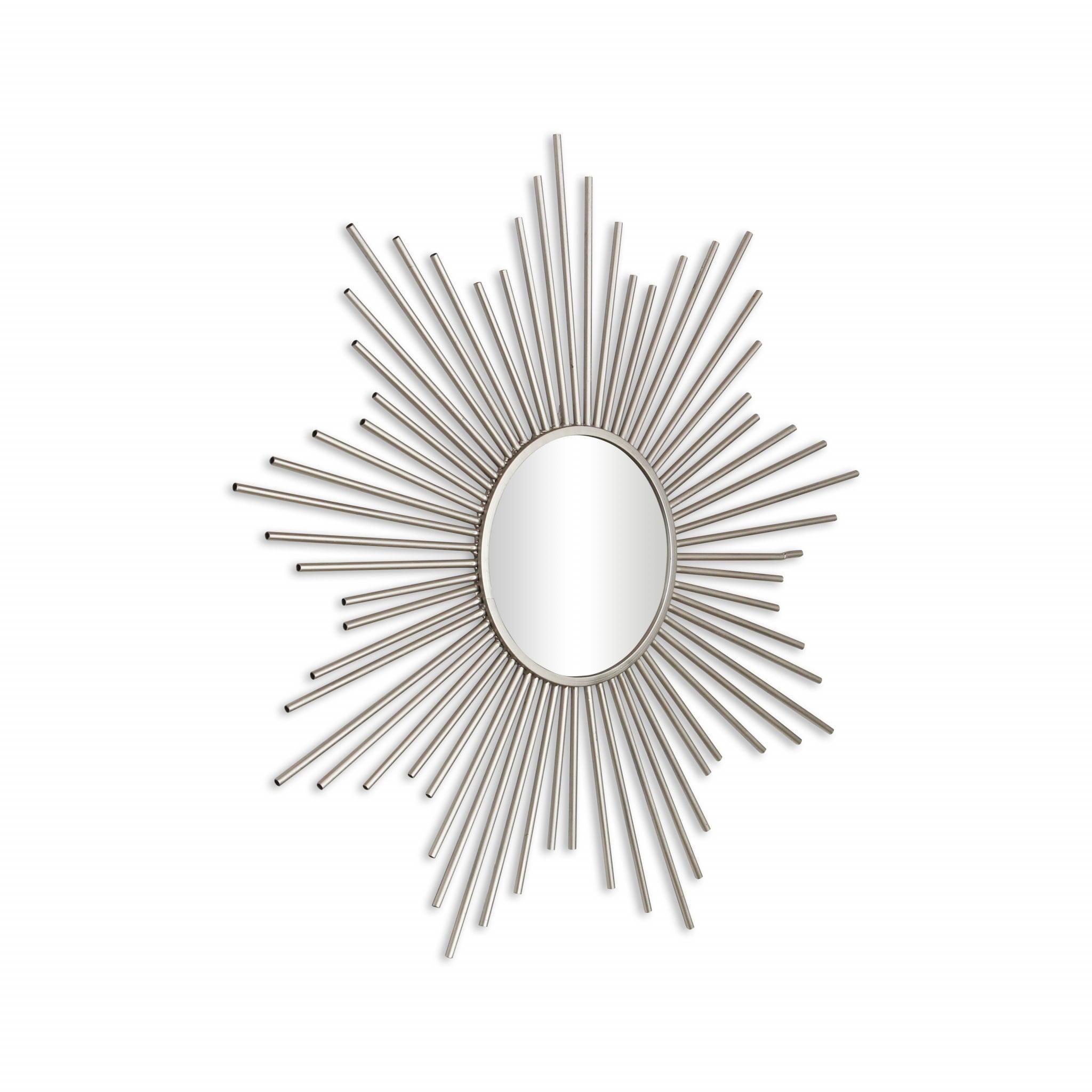 Silver Metal Sunburst Wall Mirror with Round Center