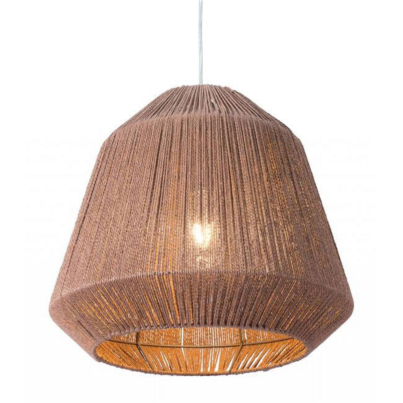 Brown Woven Drum Pendant Light with Stainless Steel Finish