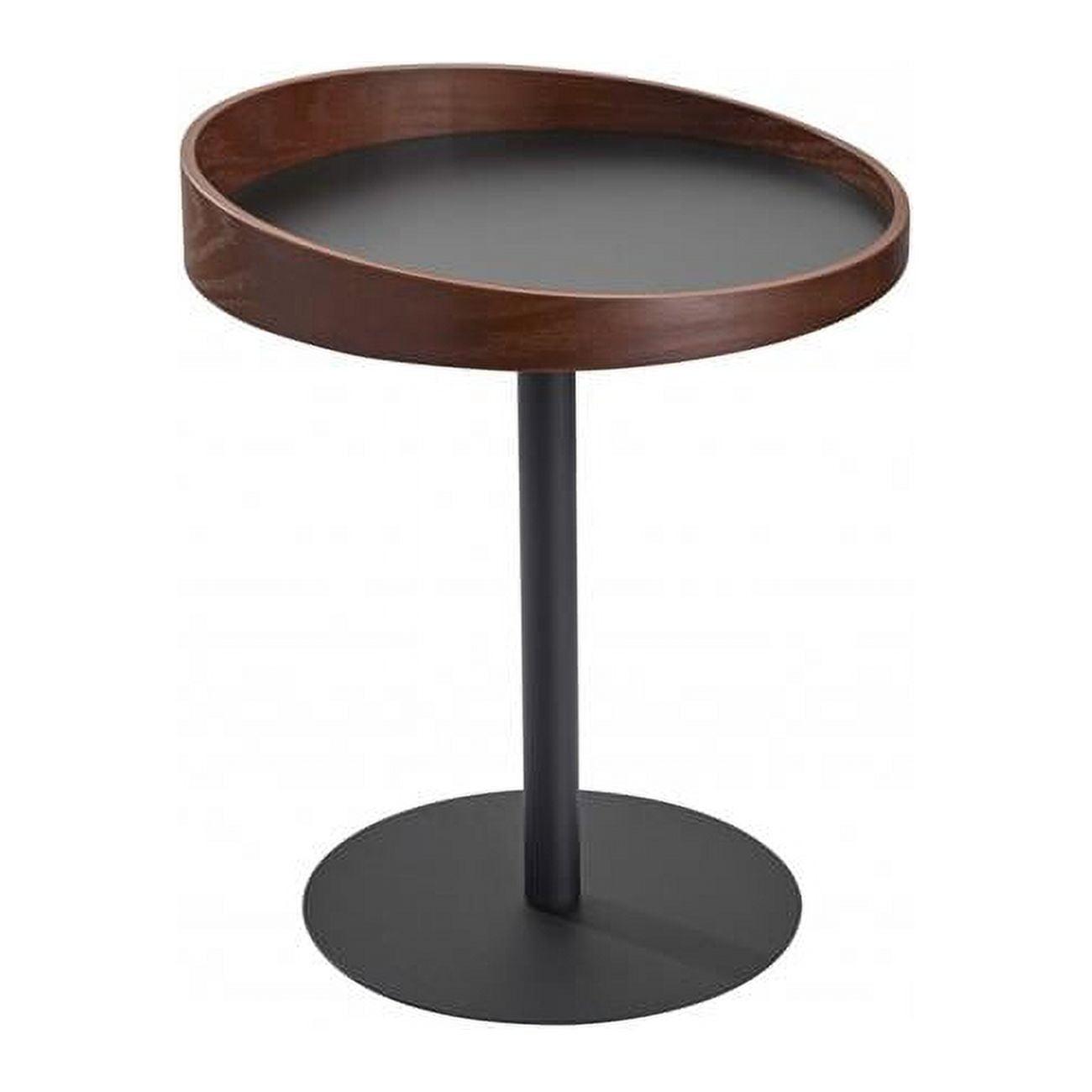 18" Round Black Metal and Oak Veneer End Table