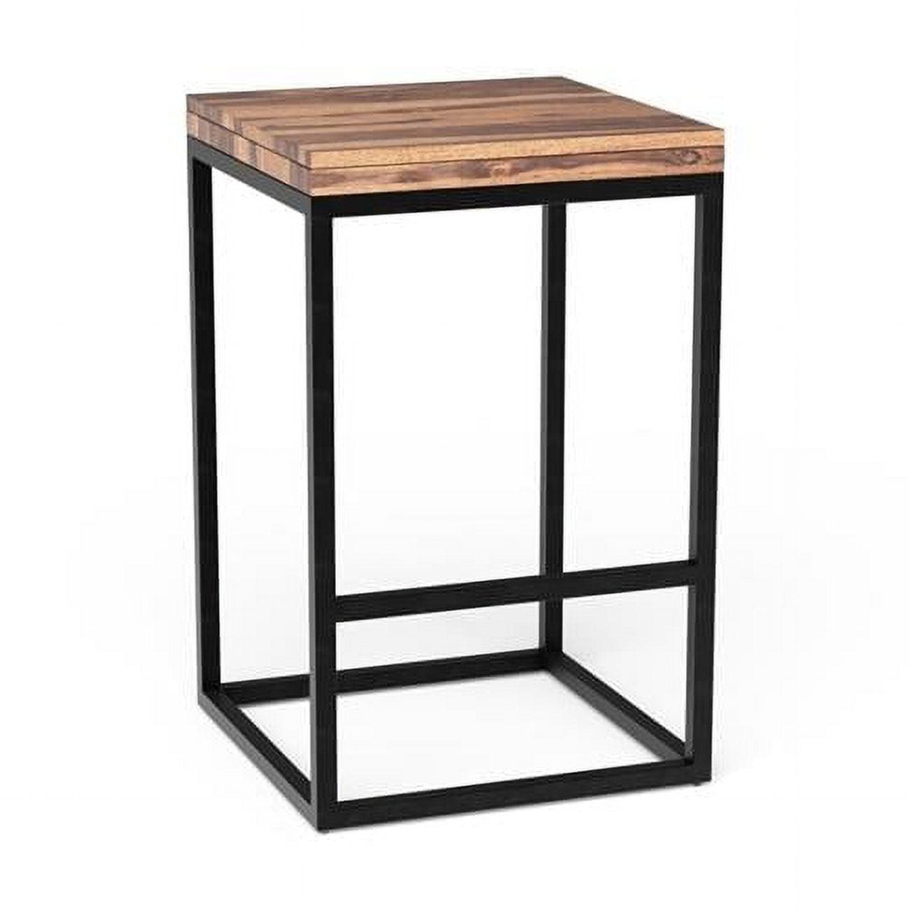 Sheesham Wood and Black Metal Backless Bar Stool