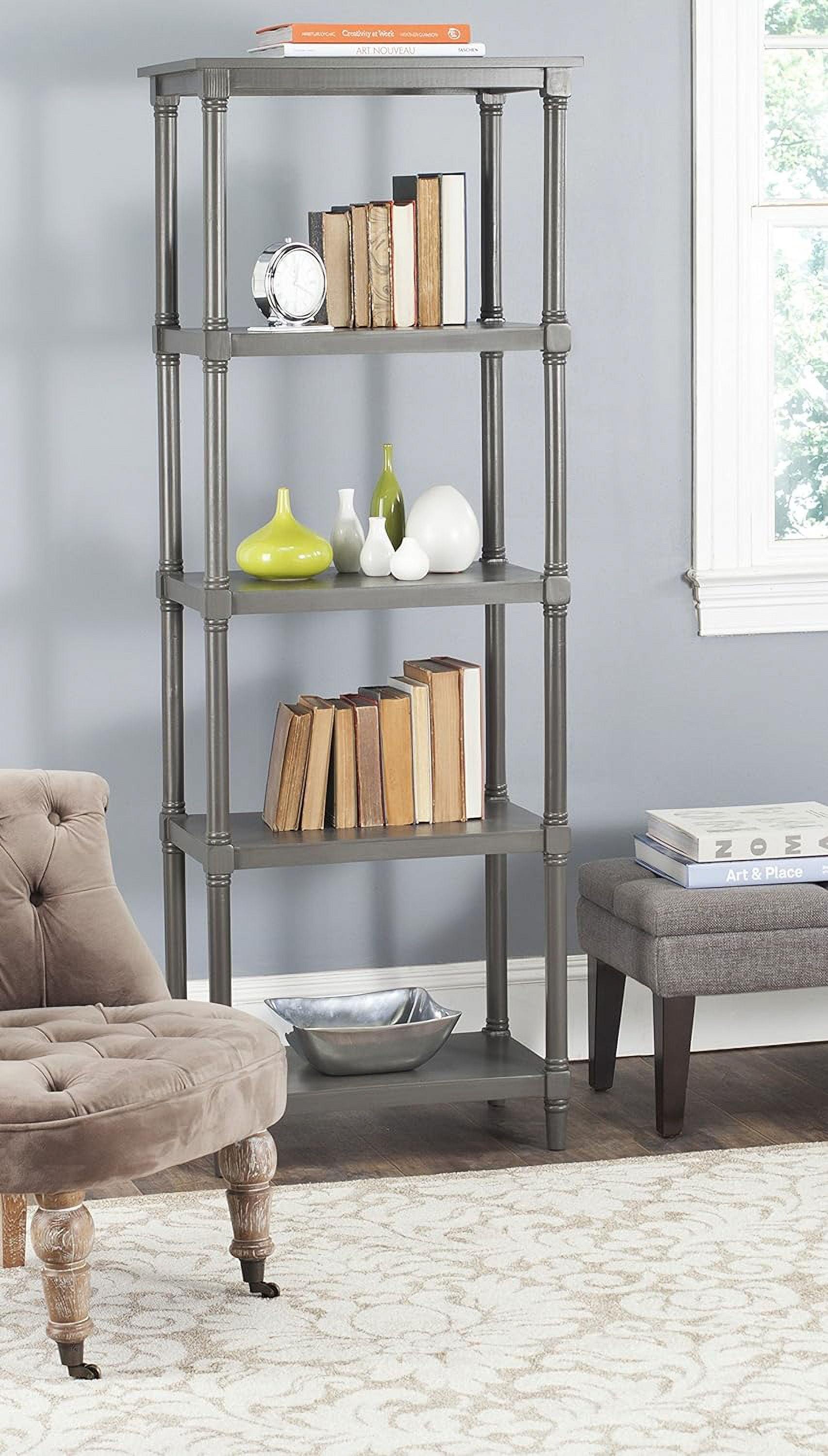 Transitional Gray Pine Wood 5-Tier Spindle Bookcase