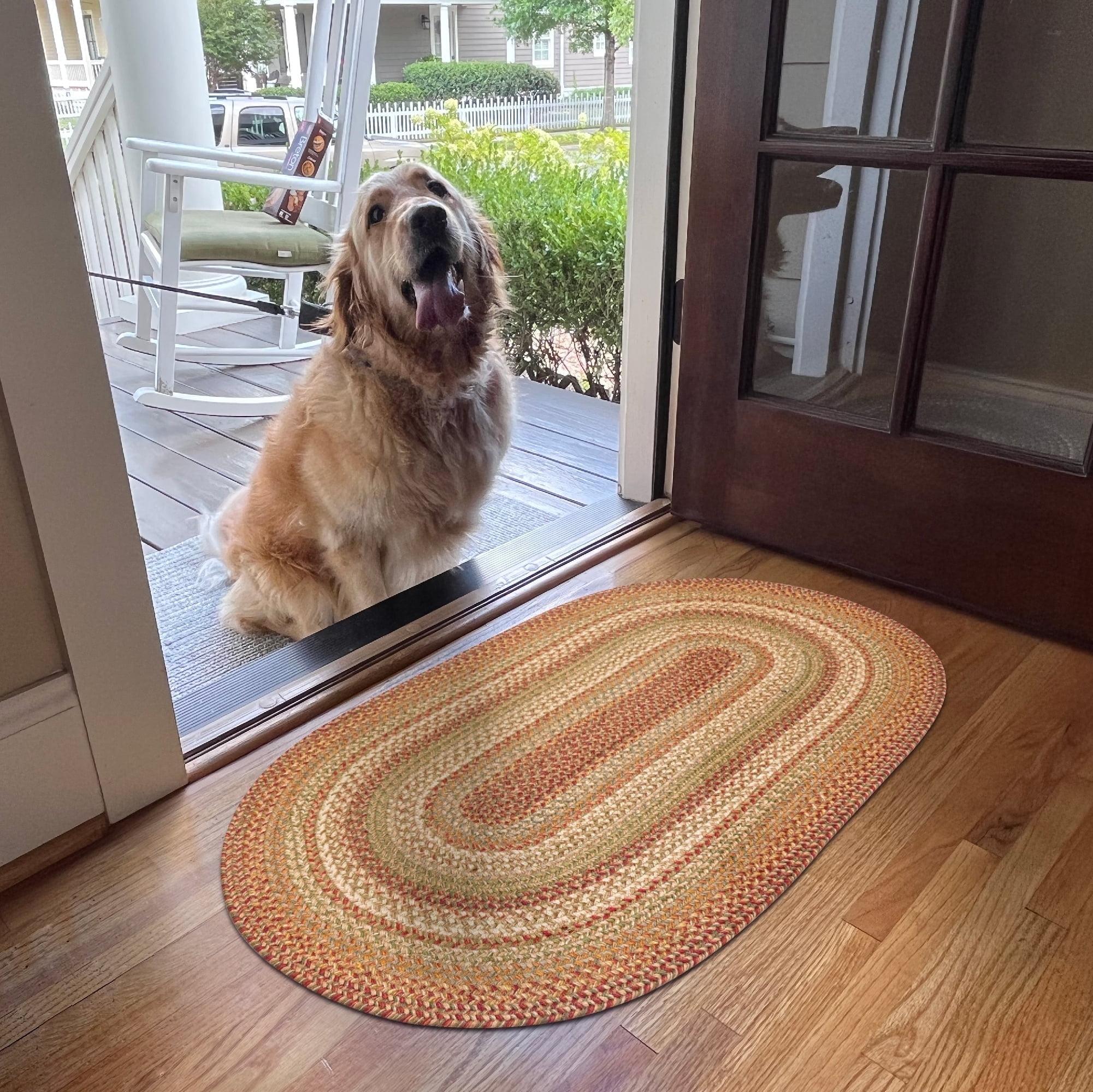 Harvest Oval Braided 20" x 30" Rug in Tan, Beige, and Gold Wool Blend