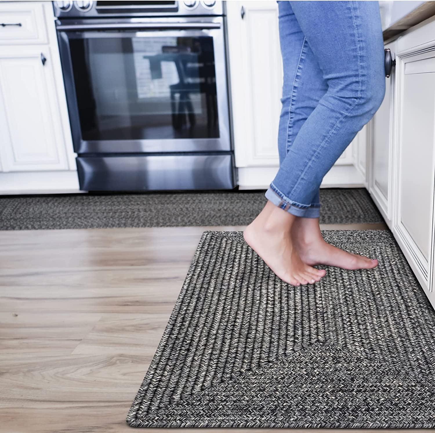 Black and Gray Braided Wool Runner Rug, 22" x 72"