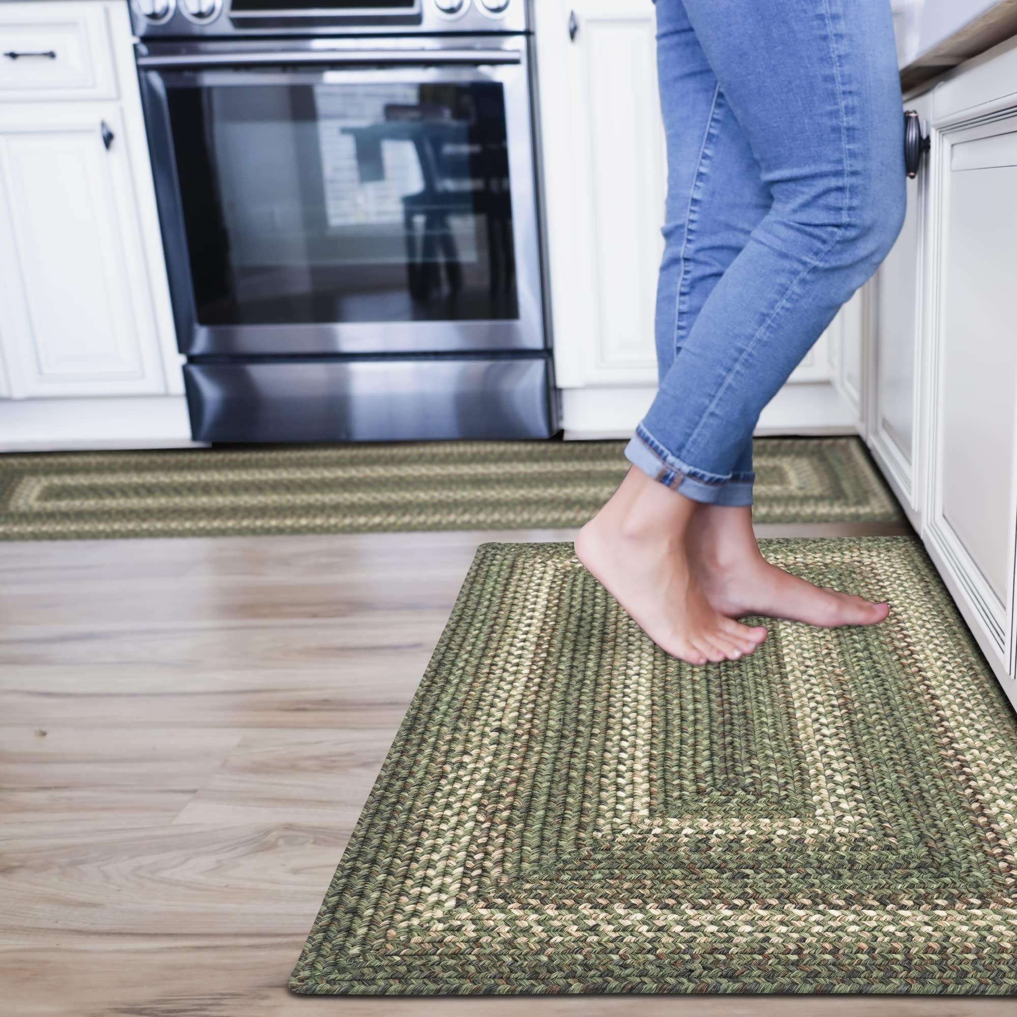 Homespice Cedar Ridge Sage Green Braided Rug, Ideal as Out Door Rug for Entryways and Washable Kitchen Rugs - Stain Resistant, UV Treated, and Waterproof - Reversible Country Rugs, 27x75 Inches