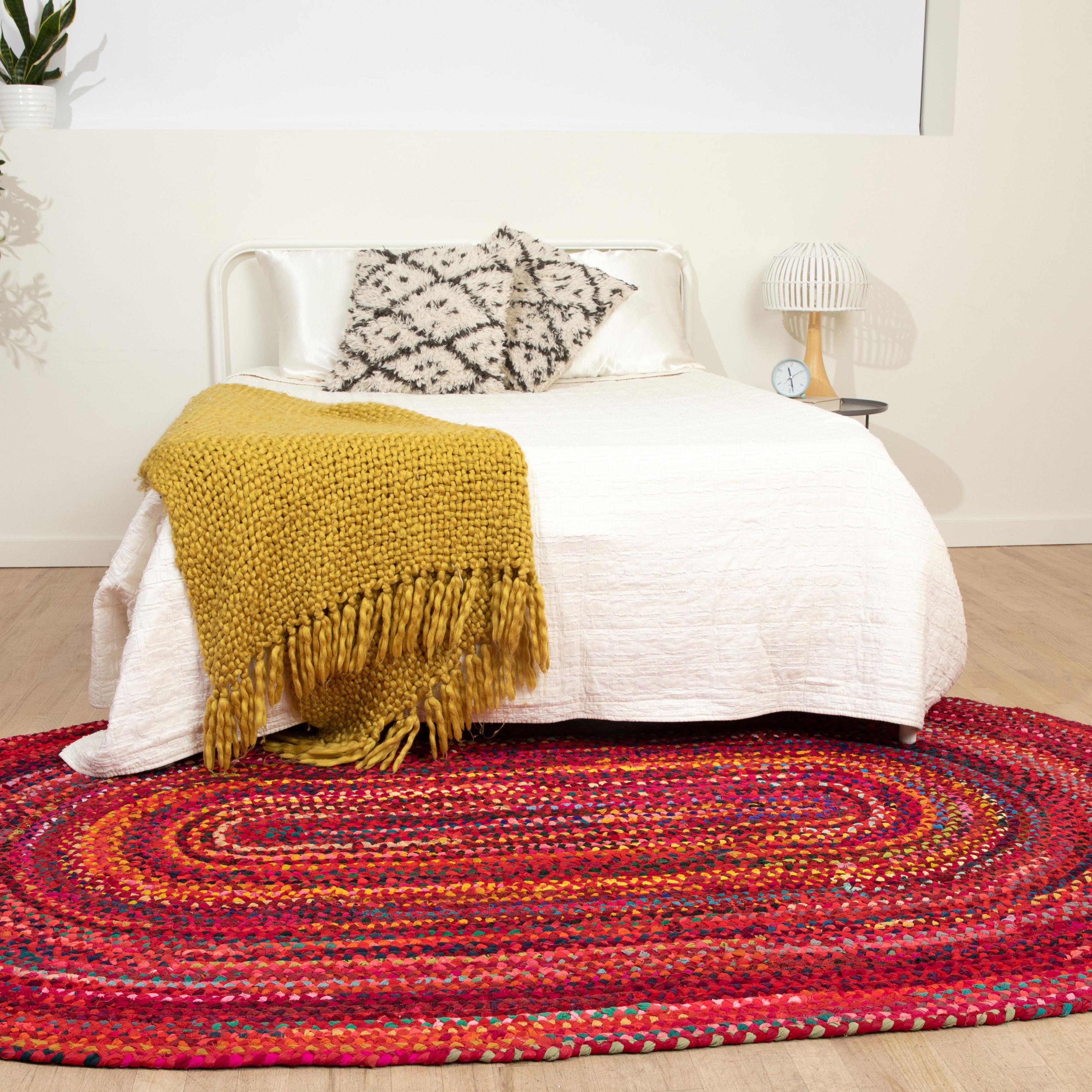 Homespice Chindi Rug 8x10' Made from Colorful Chindi Fabric, The Perfect Indoor and Handmade Chindi Rugs and Red Rug for Kids Room, Study Room, and Bedroom