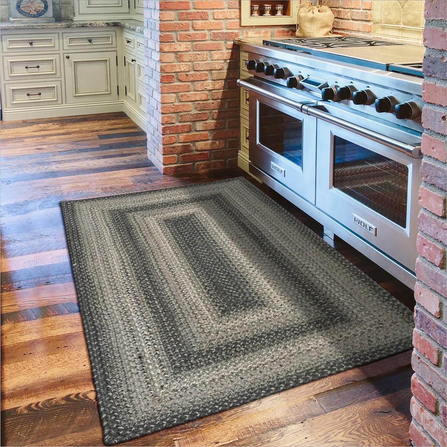 Homespice Flint Hill Gray Rectangular Braided Rugs 27x45 Small Kitchen Rug for a Rustic Charm