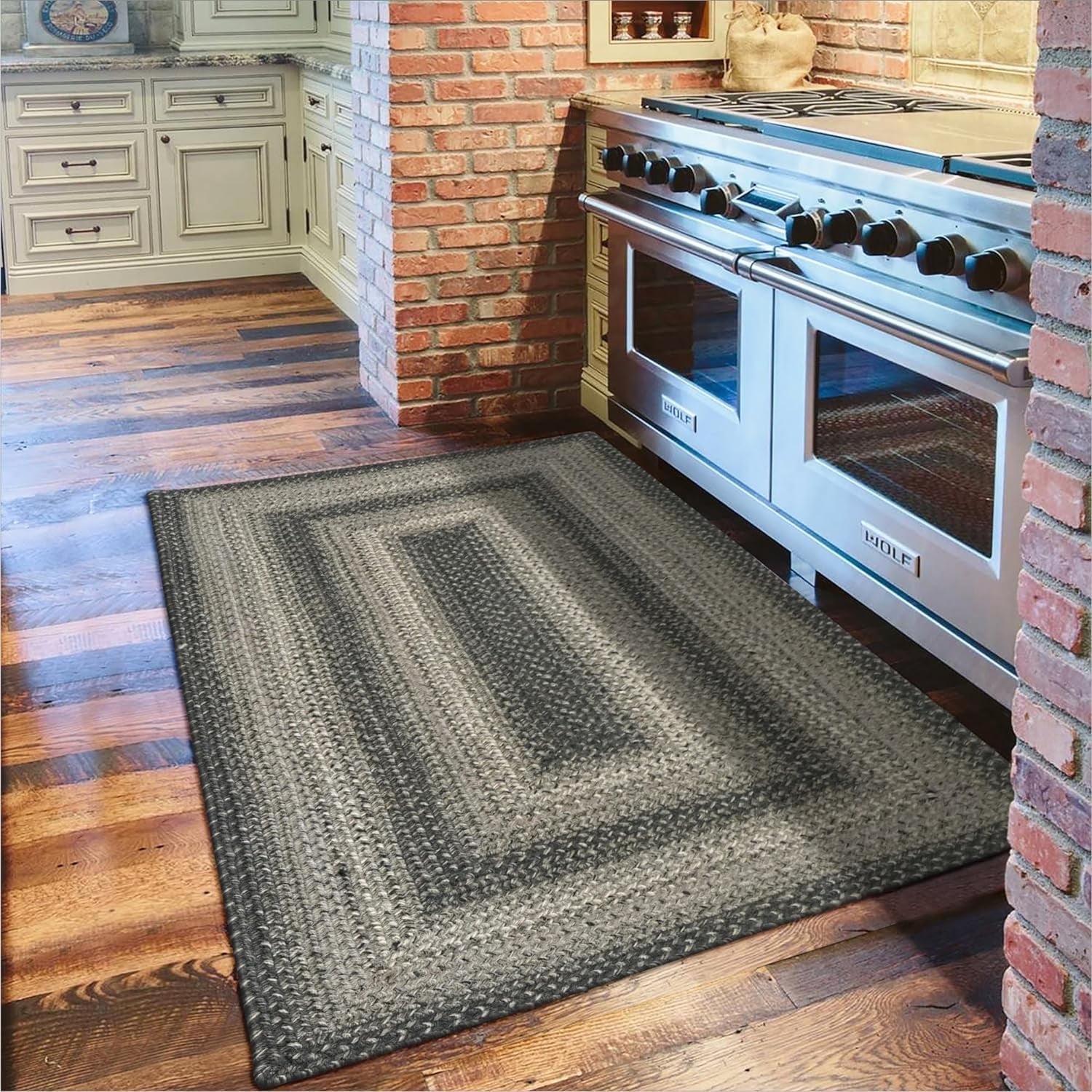 Homespice Flint Hill Primitive Runner Rug 22x72 Charcoal Gray Braided Runner