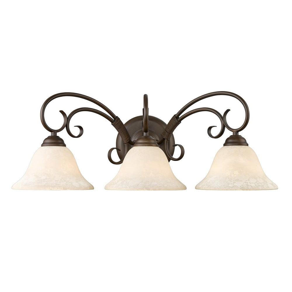 Golden Lighting Homestead 3-Light Vanity Light in Rubbed Bronze with Tea Stone Glass