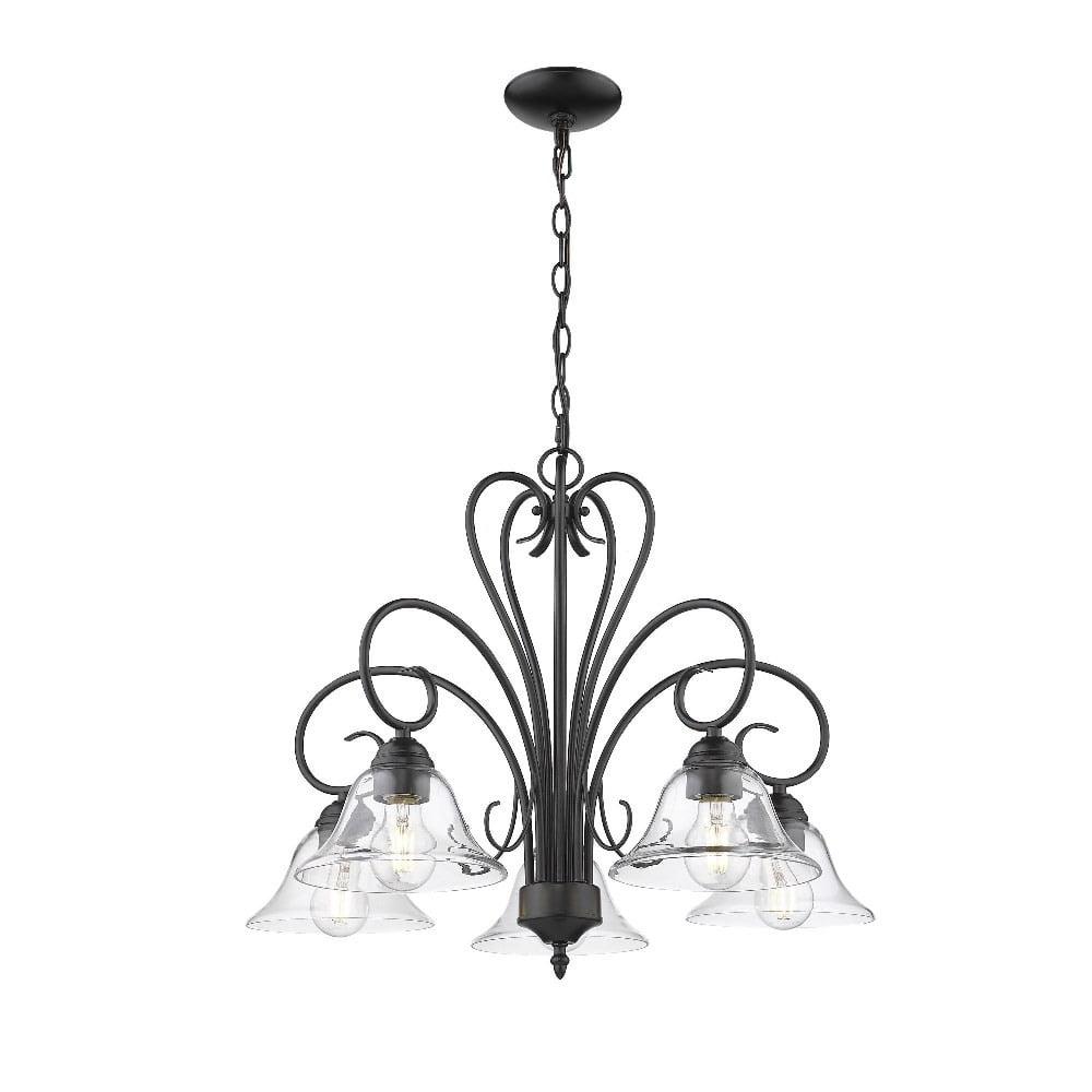 Homestead Transitional 5-Light Chandelier in Matte Black with Clear Glass