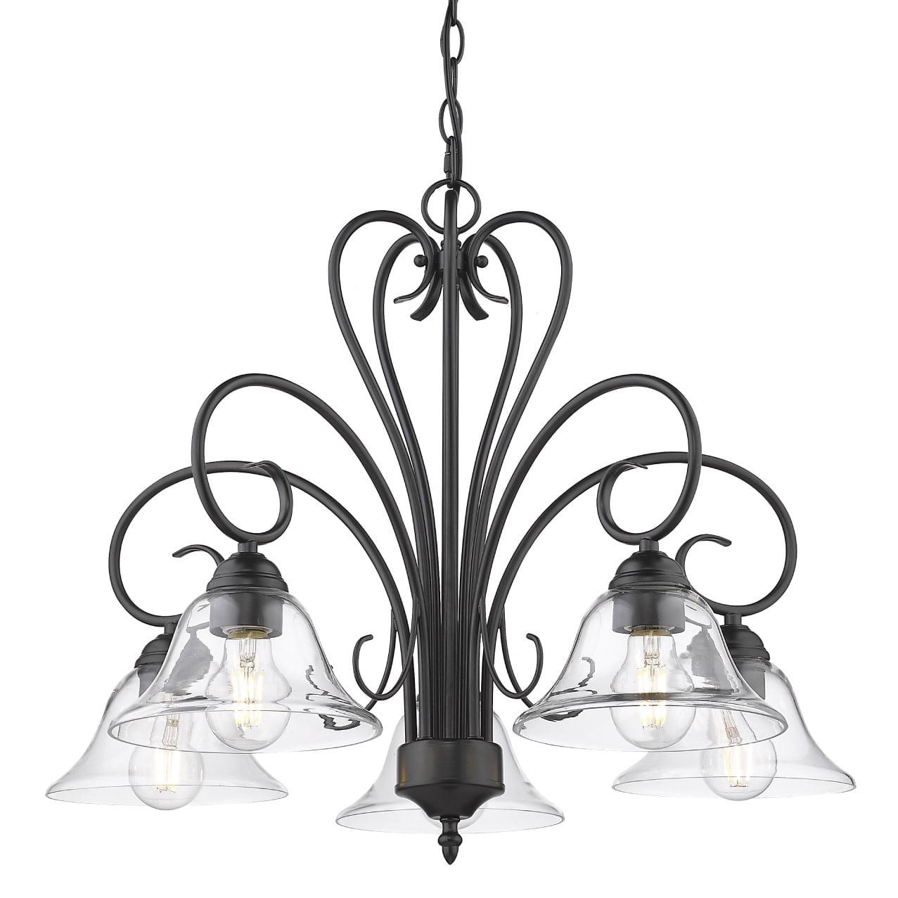 Golden Lighting Homestead 5-Light Chandelier in Matte Black with Clear Glass