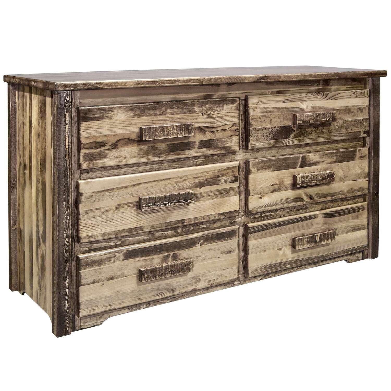 Rustic Natural Wood 6-Drawer Dresser with Lacquer Finish