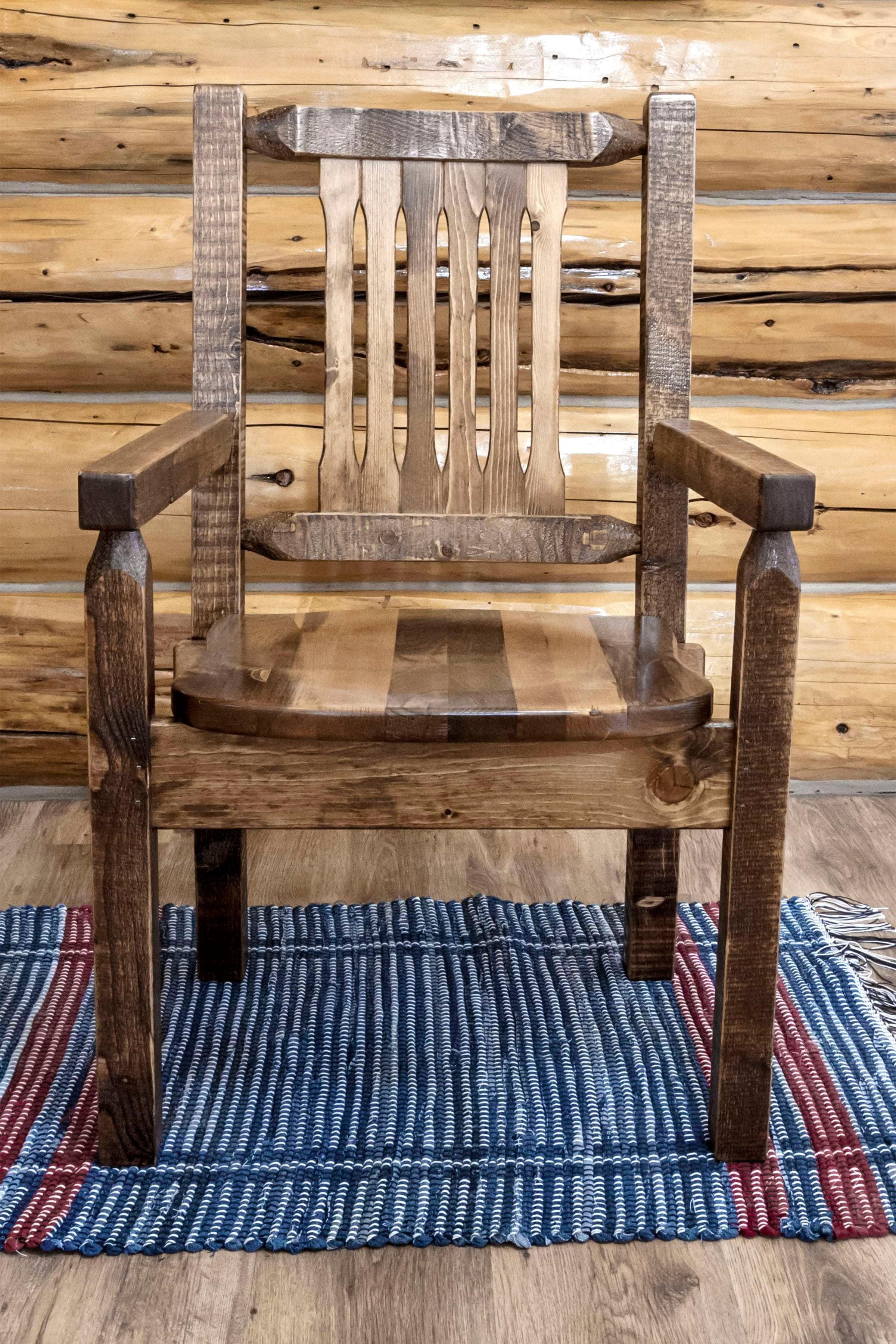 Early American High-Back Slat Arm Chair in Stained Wood