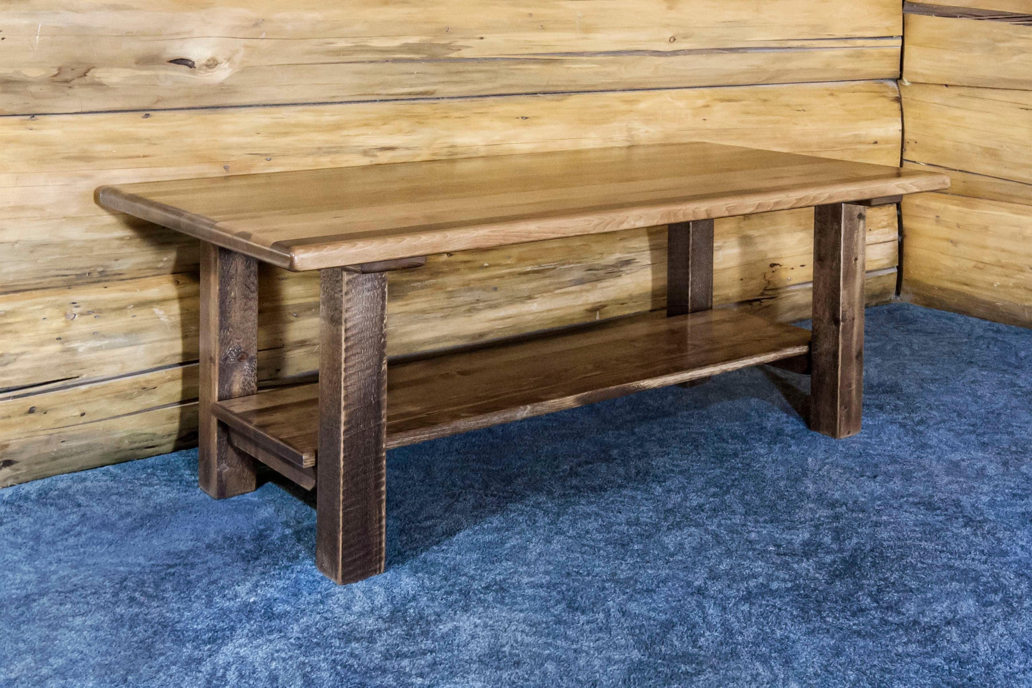 Homestead Rustic Rectangular Coffee Table with Storage Shelf