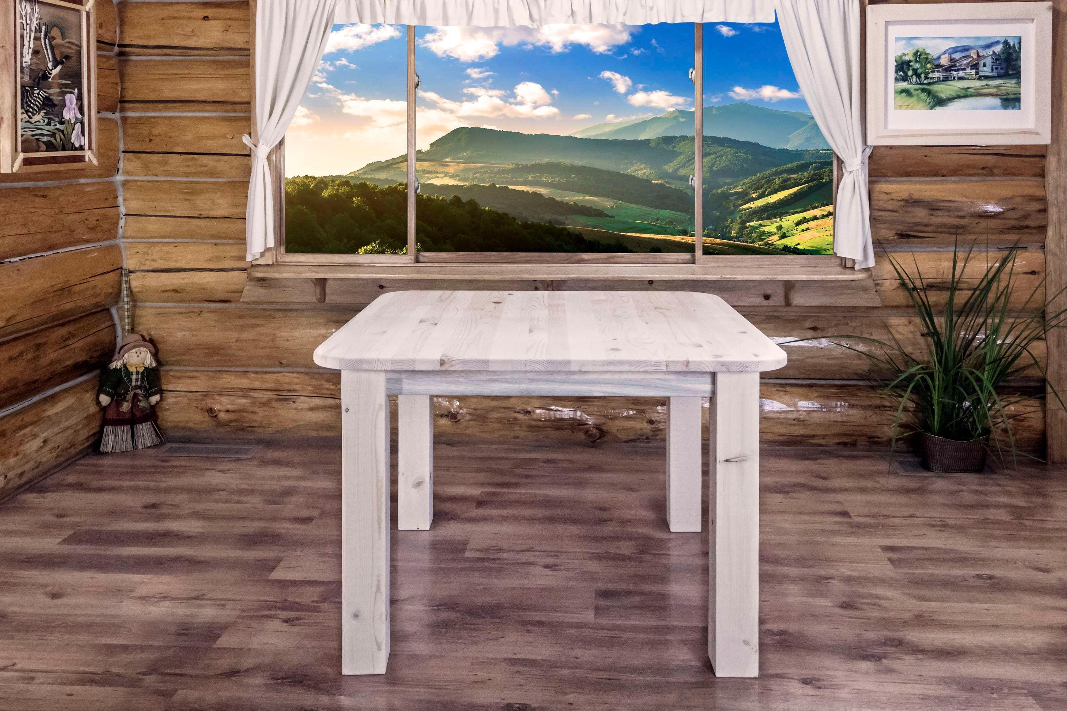 Homestead Collection Counter Height Square 4 Post Dining Table, Clear Lacquer Finish