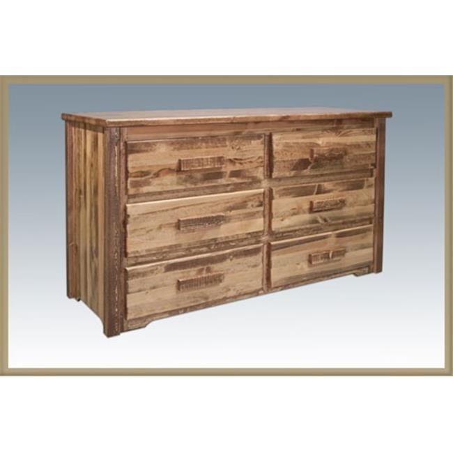 Rustic Natural Wood 6-Drawer Dresser with Lacquer Finish