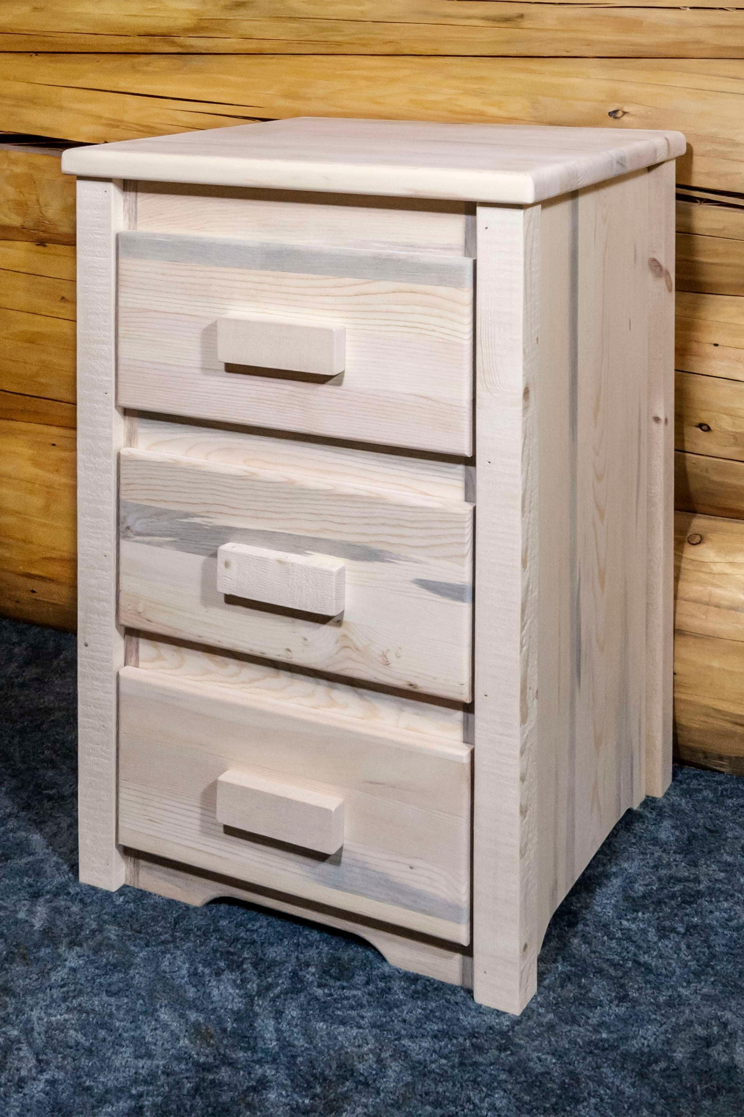 Natural Pine 3-Drawer Rustic Nightstand