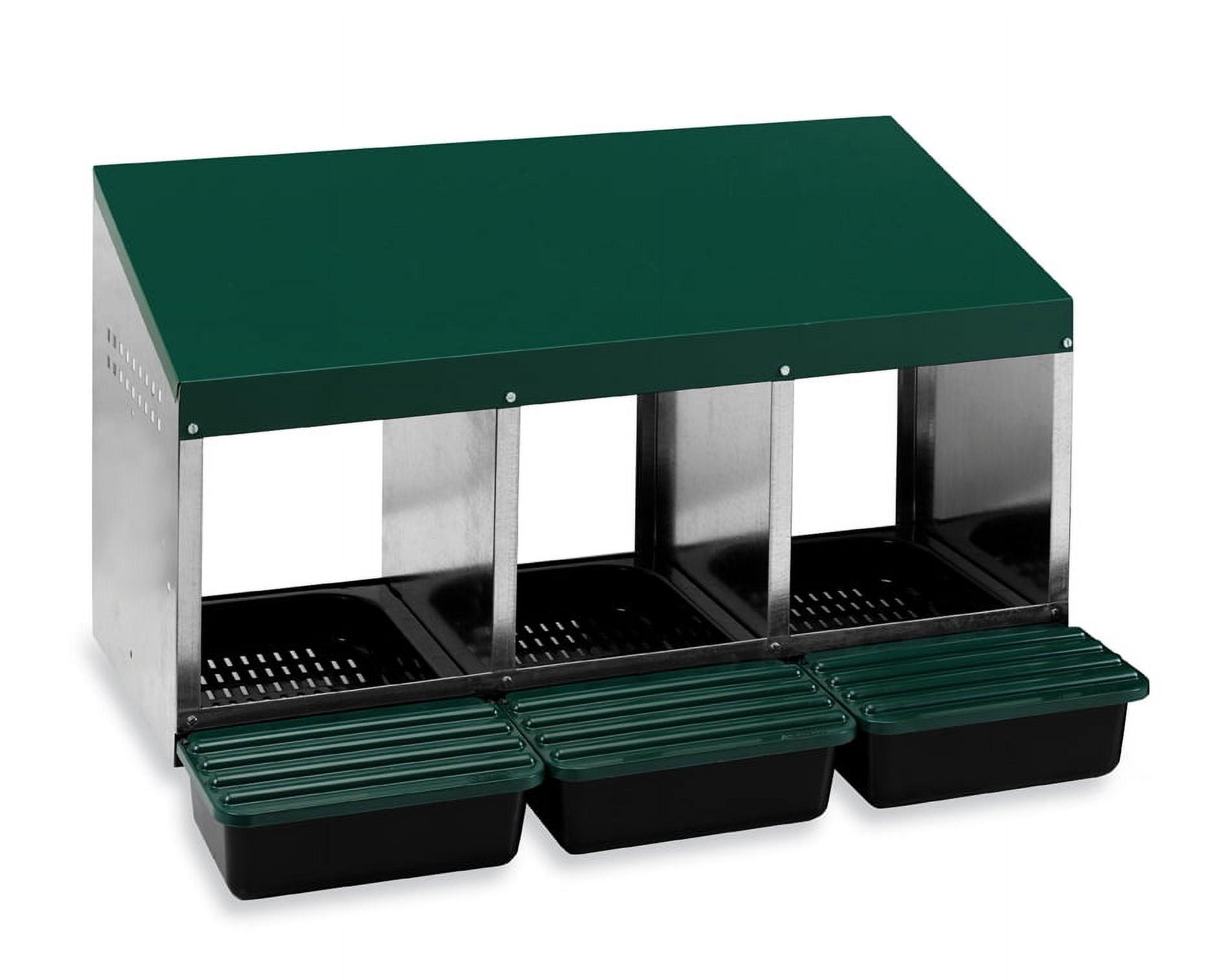 Compact Style 3 Compartment, Forward Rollout & Rollaway, Hen & Chicken Nesting Box with Protective Egg Laying Collection Lids