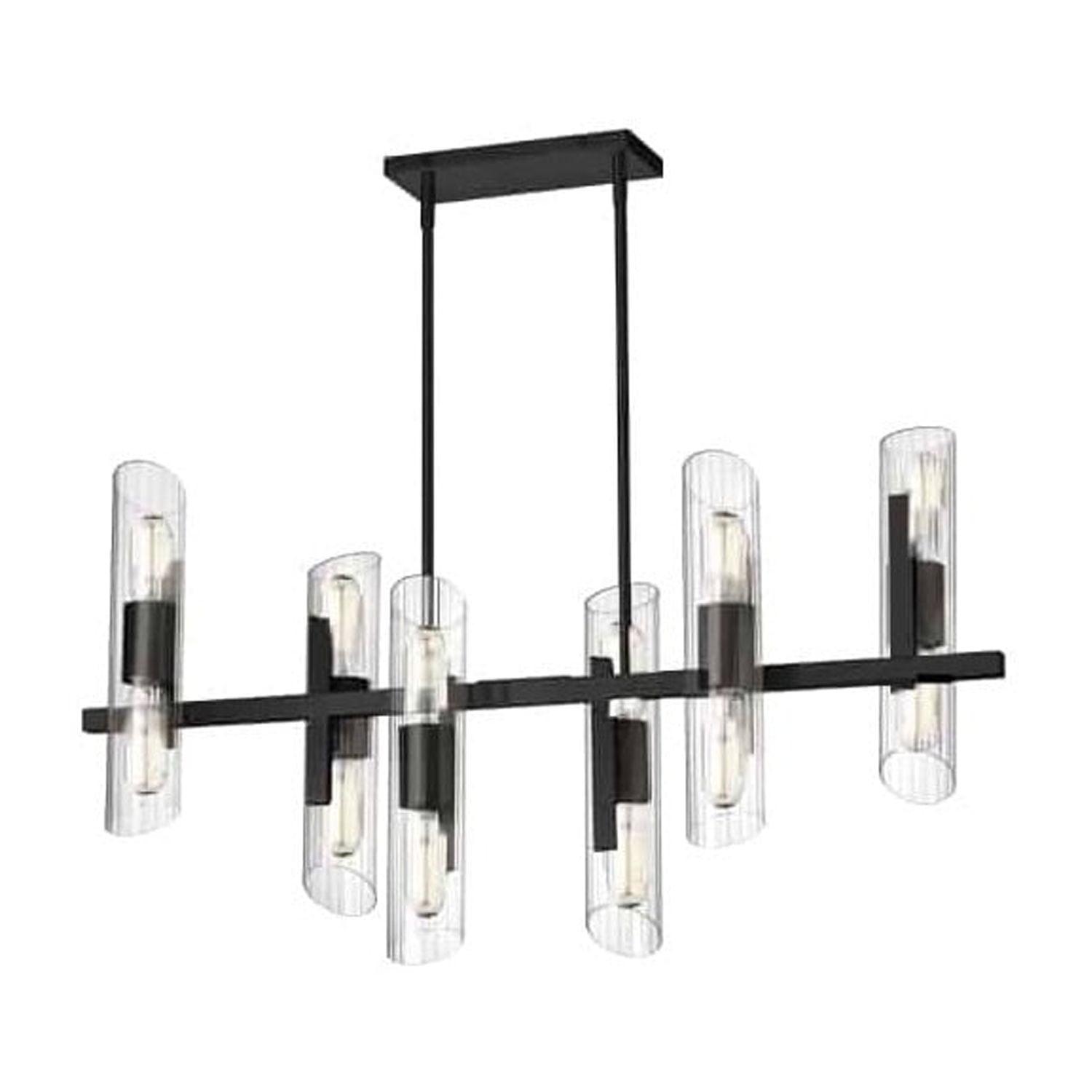 Homestock African Artifacts 12 Light Horiz Chandelier, Polished Chrome W/ Clear Fluted Glass