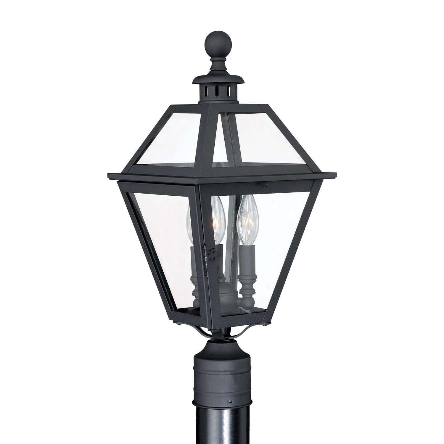 Verdae Black Three-Light Post Lantern with Clear Seeded Glass