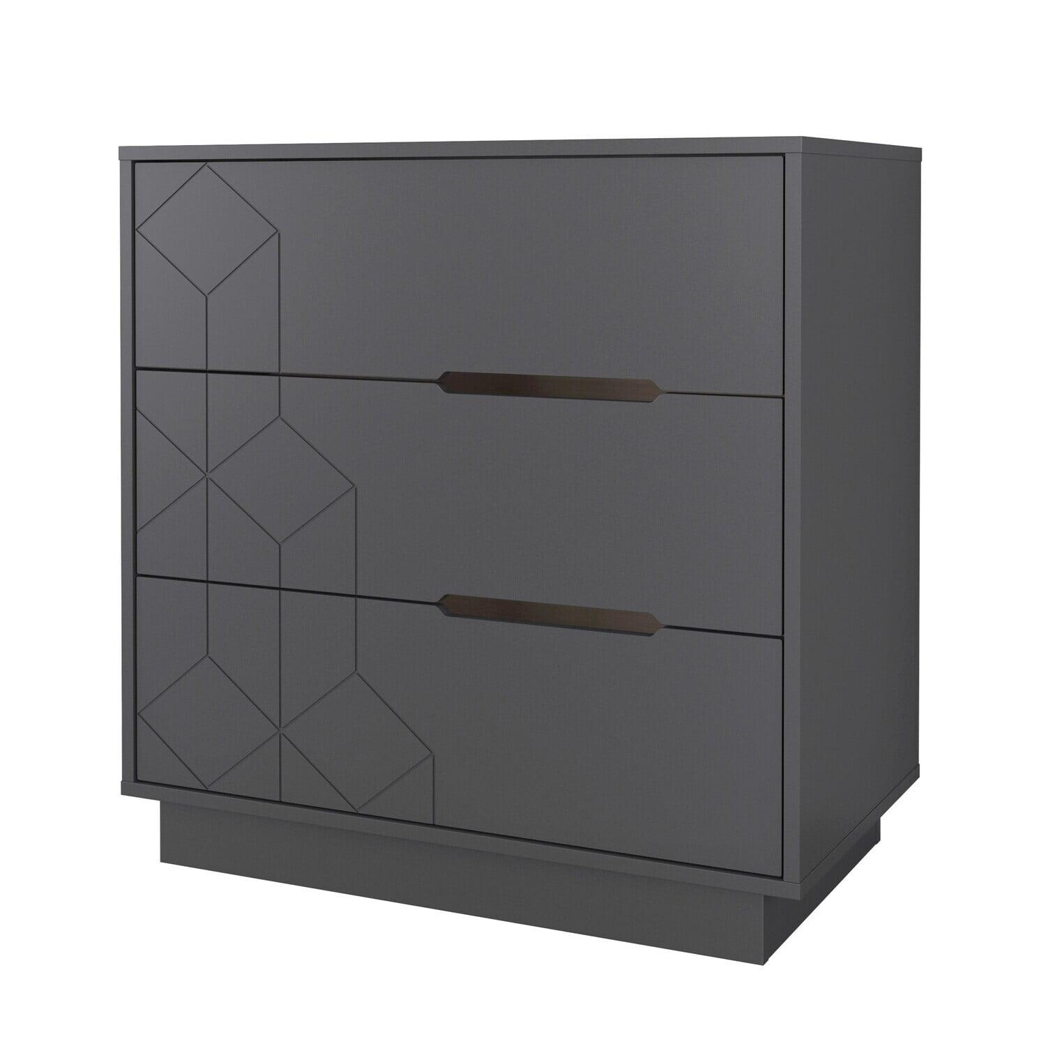 Charcoal Gray 36" Modern Roller 3-Drawer Chest