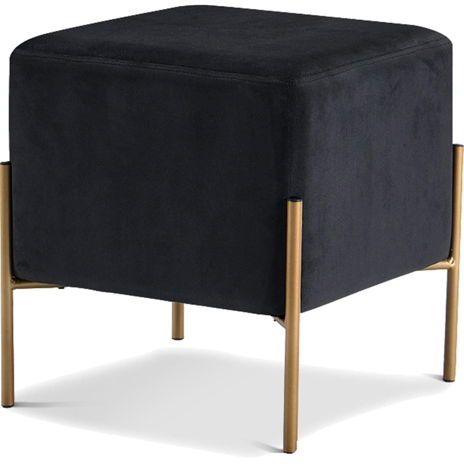 Homestock  Antique Ambiance Black Velvet Ottoman/Stool, 15.5" W x 15.5" D x 17.5" H