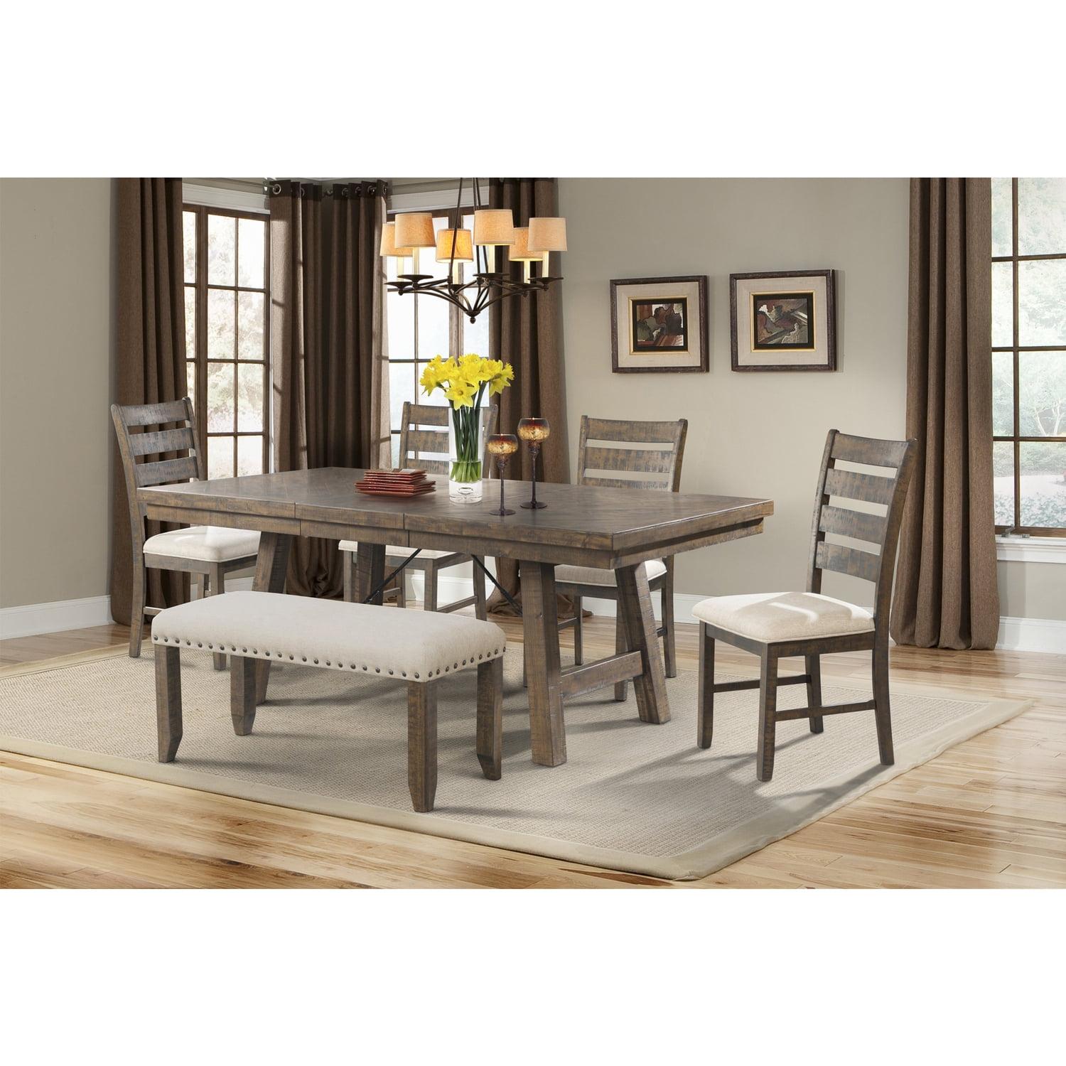 Picket House Furnishings Dex 6pc Extendable Dining Table Set, 4 Ladder Side Chairs And Bench Upholstery Walnut Brown/ Cream