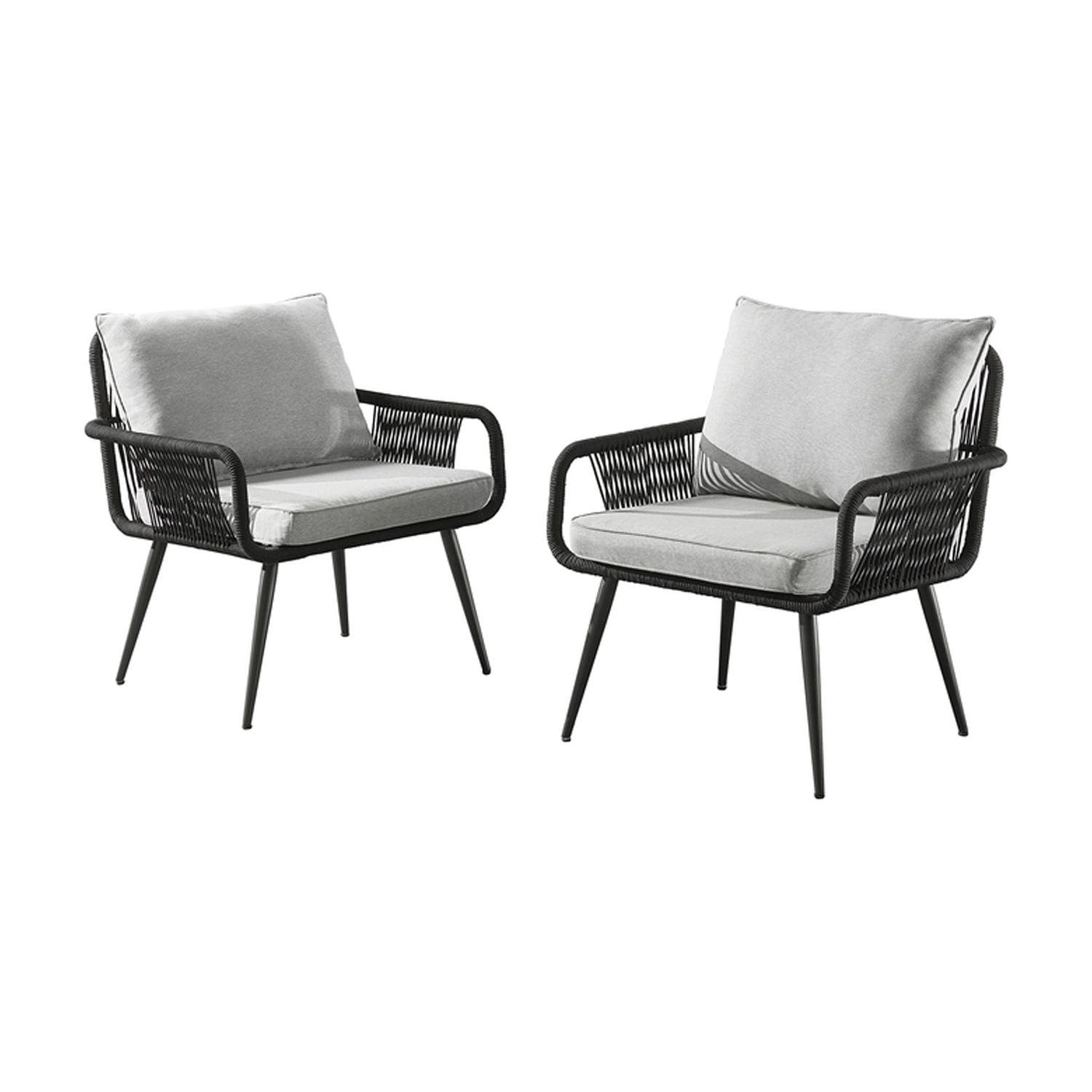 Andover Light Gray Rope Frame Outdoor Dining Chairs with Cushions, Set of Two