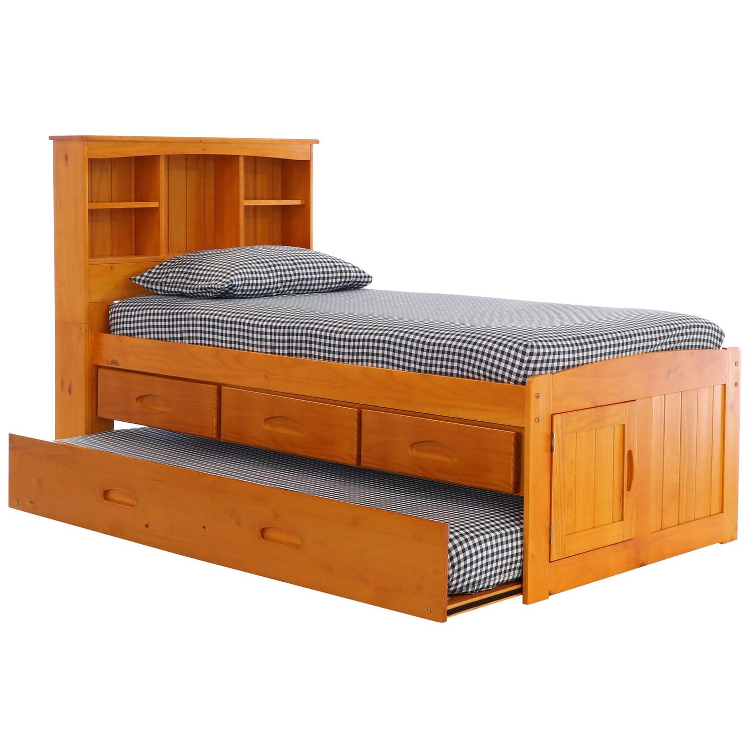 Warm Honey Twin Wood Captain's Bed with Trundle and Storage