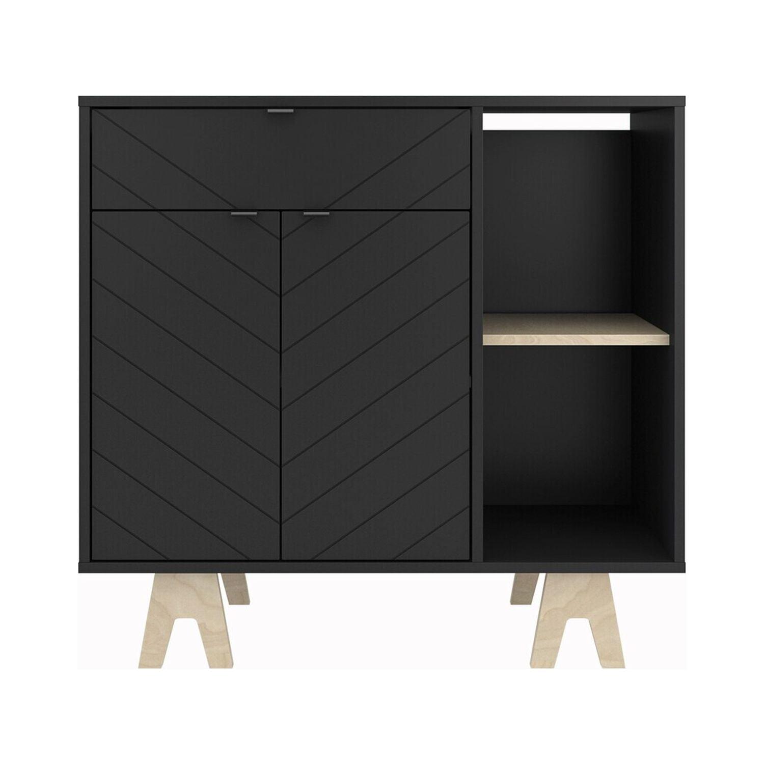 Chevron Glam 40'' Black Mirrored Two-Tone Sideboard