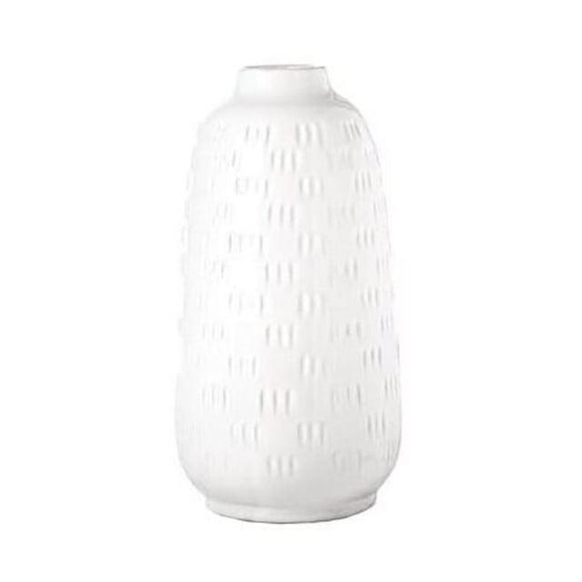 White Gloss Ceramic Decorative Round Vase with Triple Spike Pattern