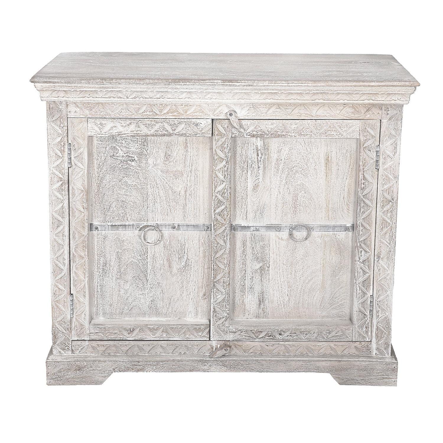 August Grove® White Solid Wood Hand Carved 2 Door Antique Cabinet