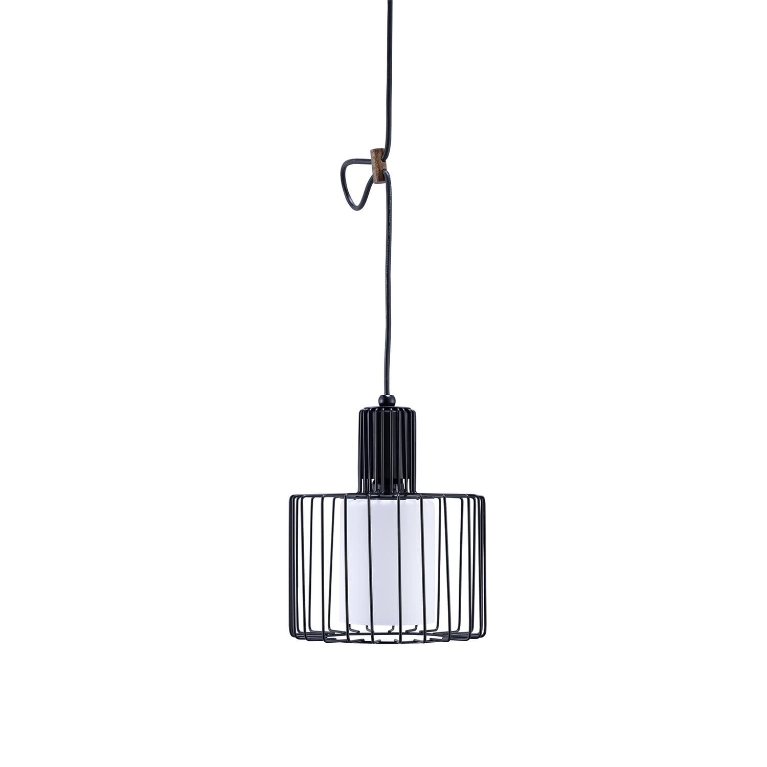 Matte Black Metal Cage Drum Pendant with Frosted Glass Shade