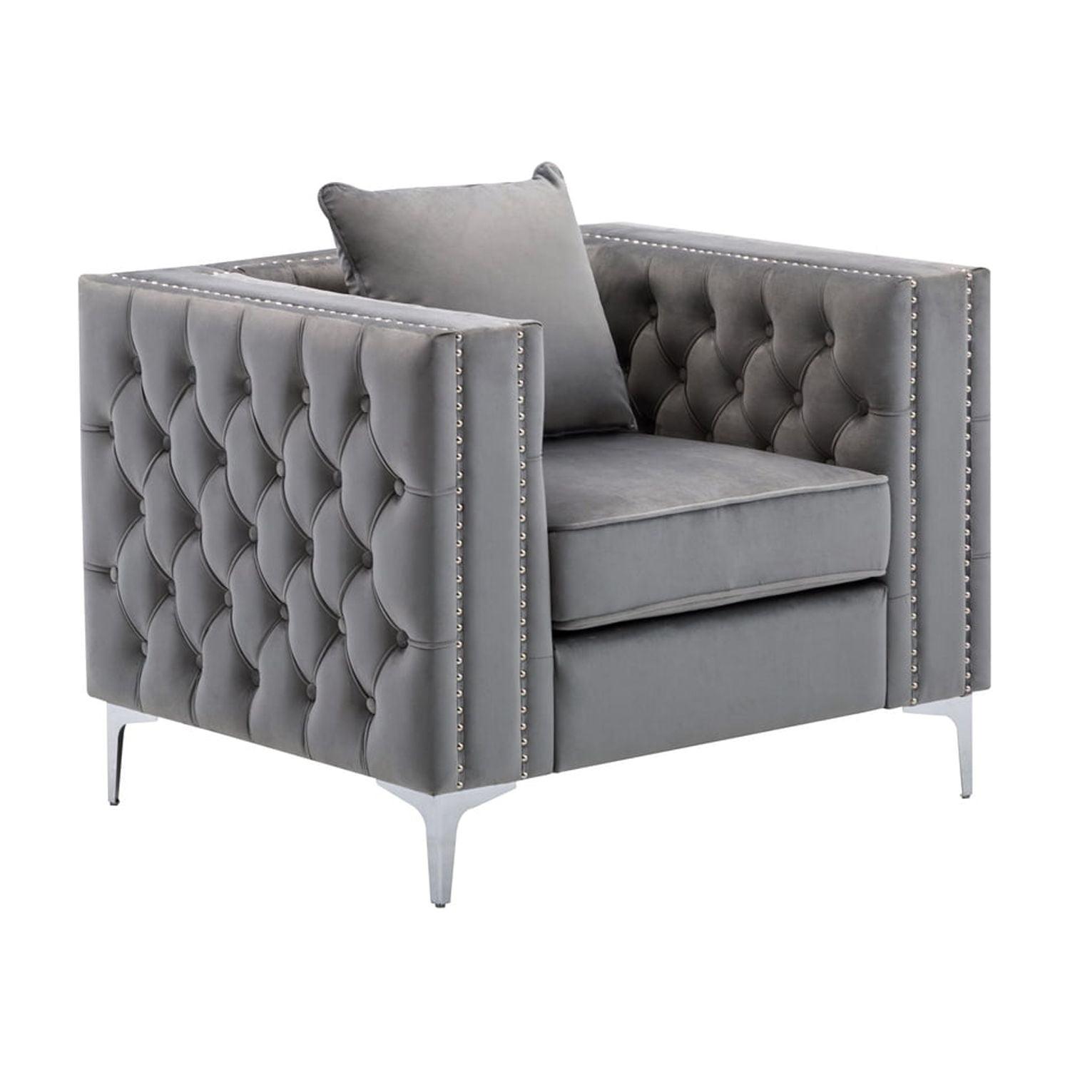 Gray Velvet Handcrafted Tufted Accent Chair