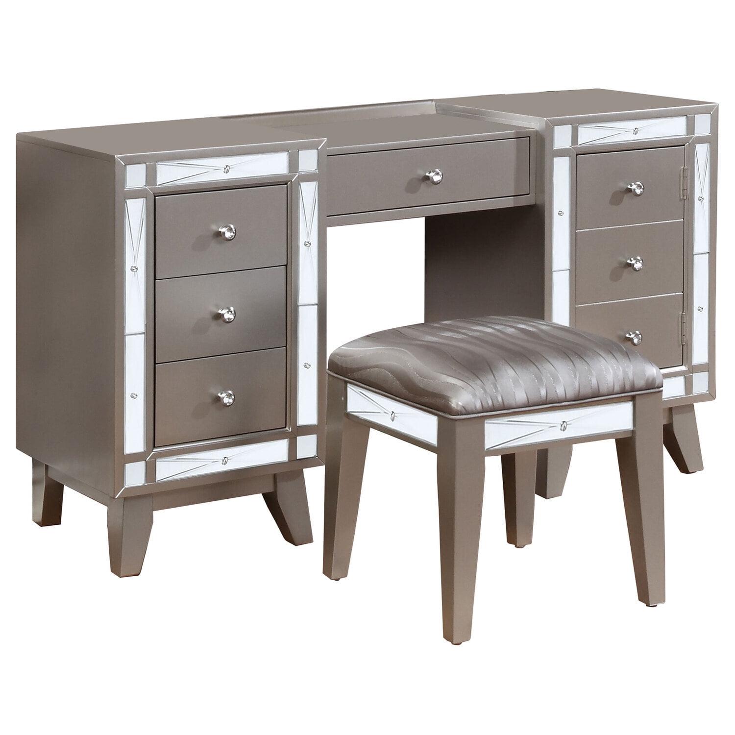 Metallic Mercury Vanity Desk with Upholstered Bench