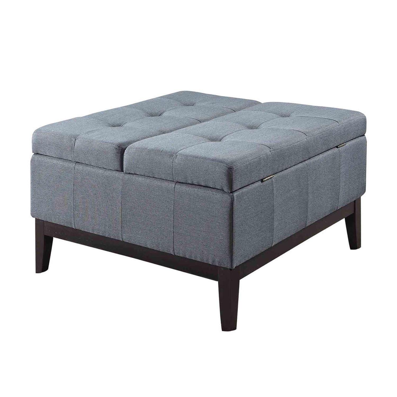 Elegant Espresso Dual Lift Storage Coffee Table in Blue-Gray