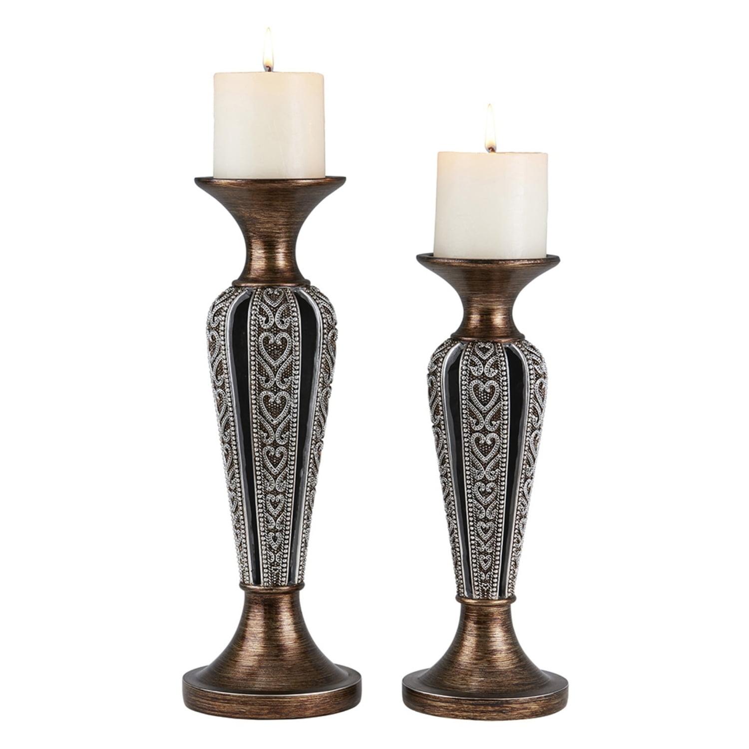 Everly Bronze Heart-Shape Studded Polyresin Candleholder Set