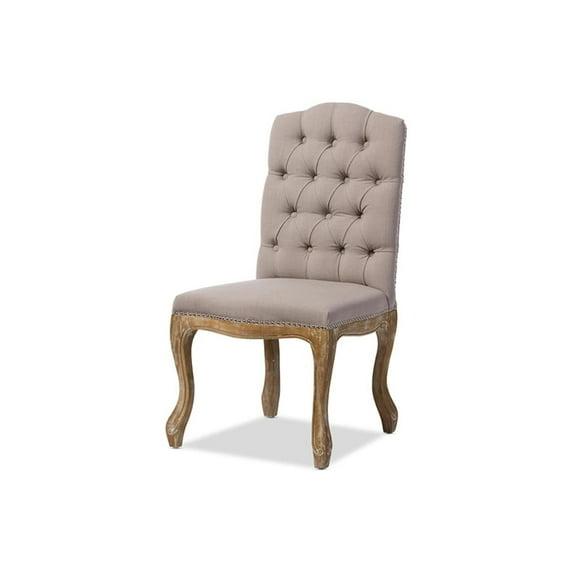 Hudson Weathered Oak Finish and Fabric Button Tufted Upholstered Dining Chair Beige - Baxton Studio: French Country Cottage Style