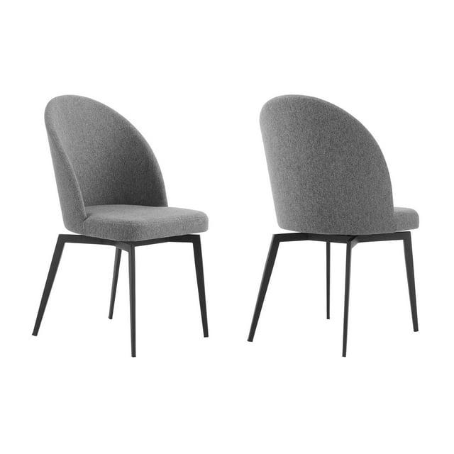 Sunny Swivel Gray Fabric & Metal Dining Room Chairs, Black - Set of 2