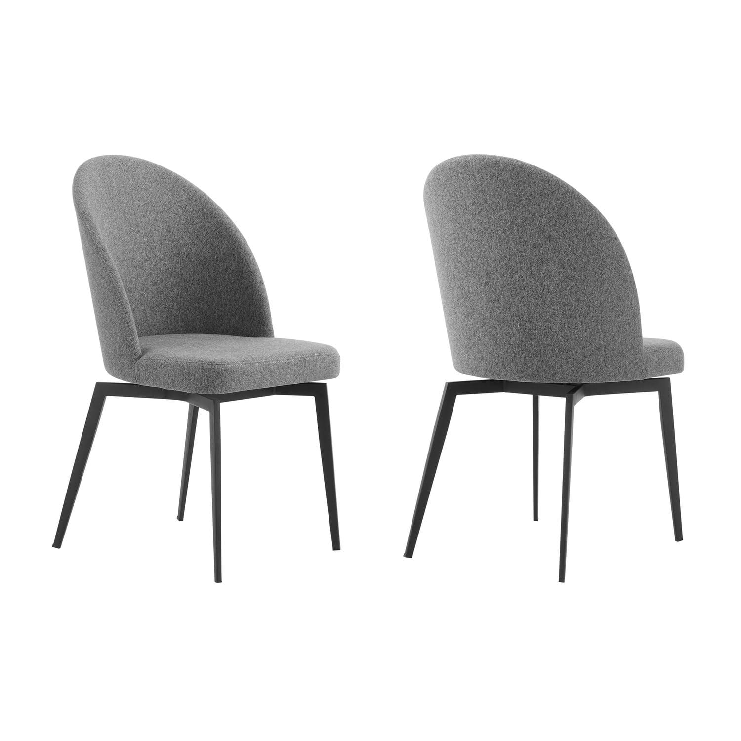 Sunny Swivel Gray Fabric & Metal Dining Room Chairs, Black - Set of 2