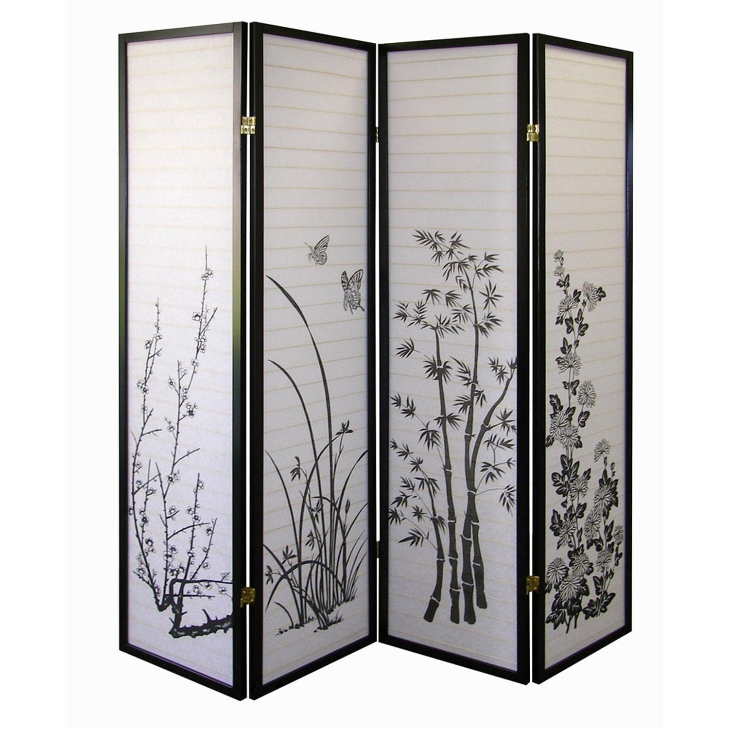 4-Panel Room Divider - Floral